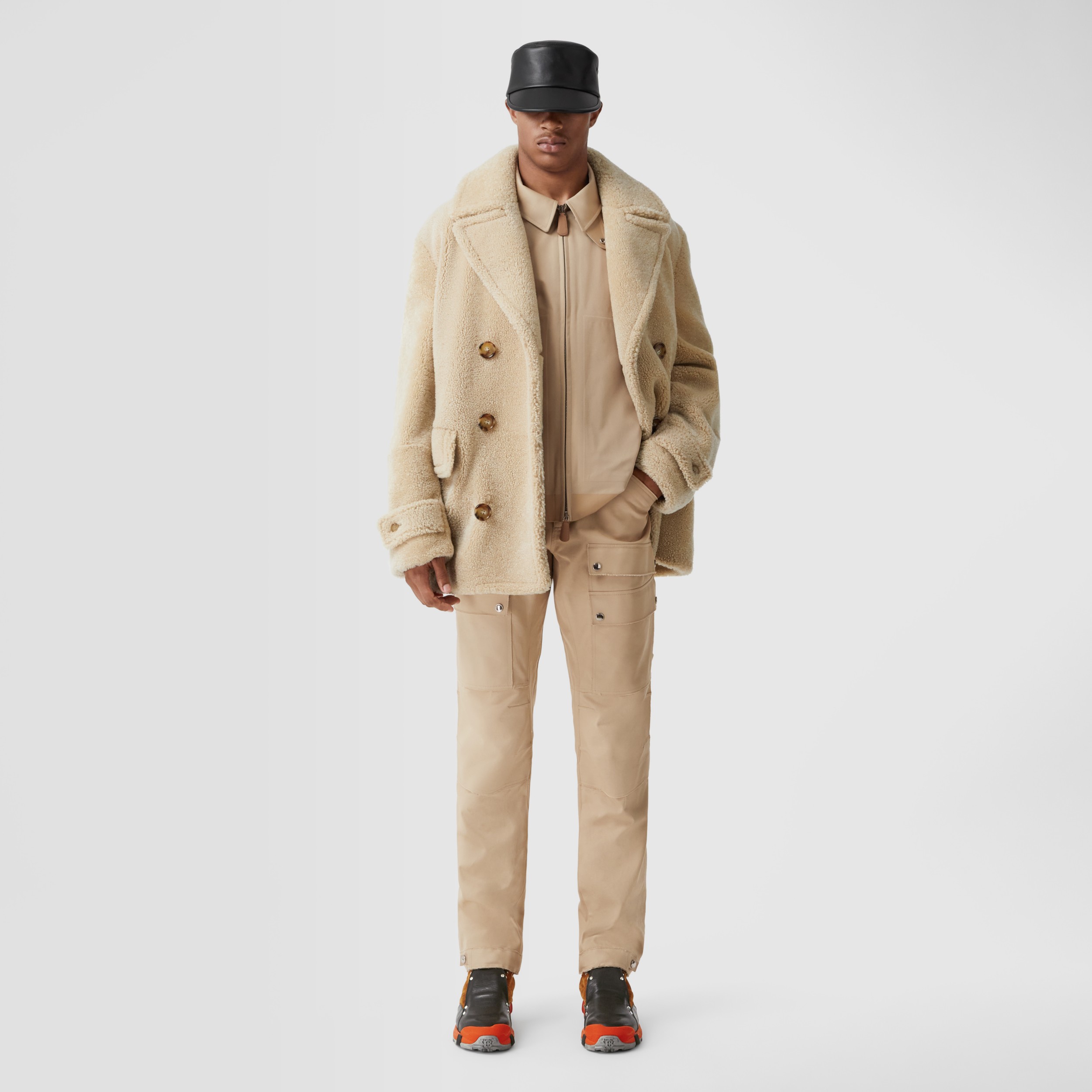 Shearling Pea Coat in Natural - Men | Burberry® Official - 4