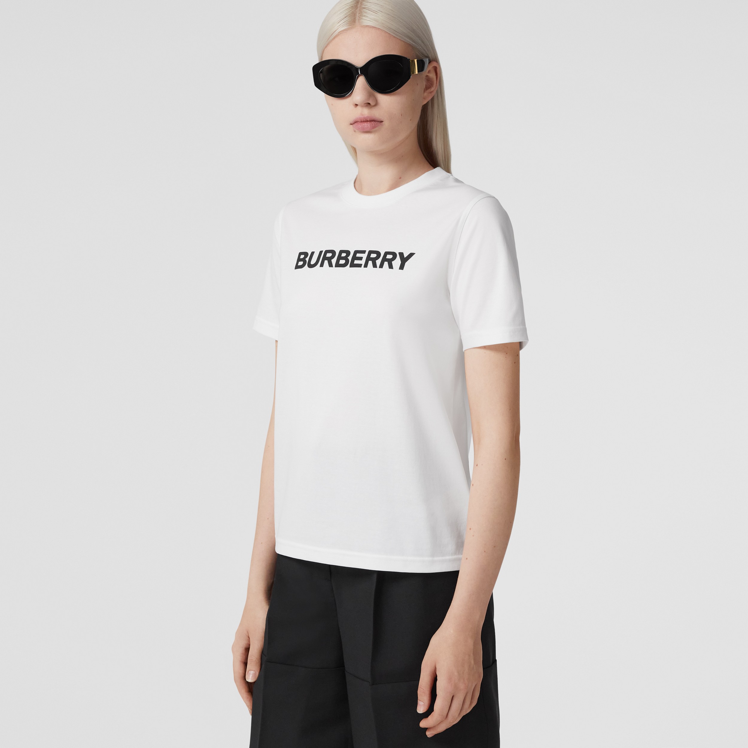 Logo Print Cotton T-shirt in White | Burberry® Official