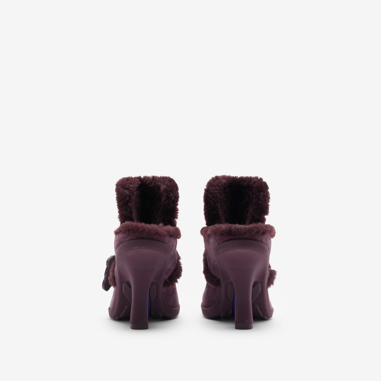 Suede and Shearling Highland Mules in Aubergine - Women | Burberry® Official