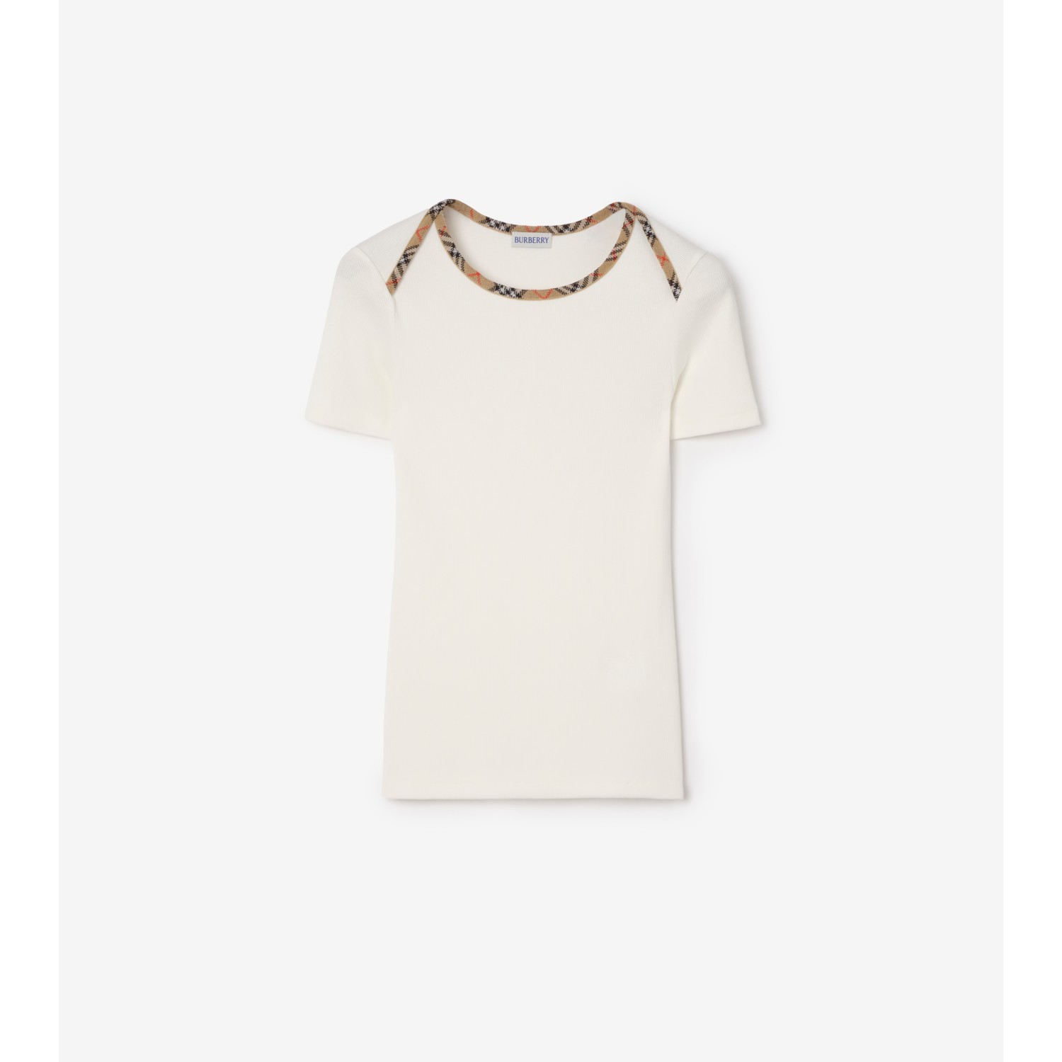 Check Trim Stretch Cotton T-shirt - thumbnail 5