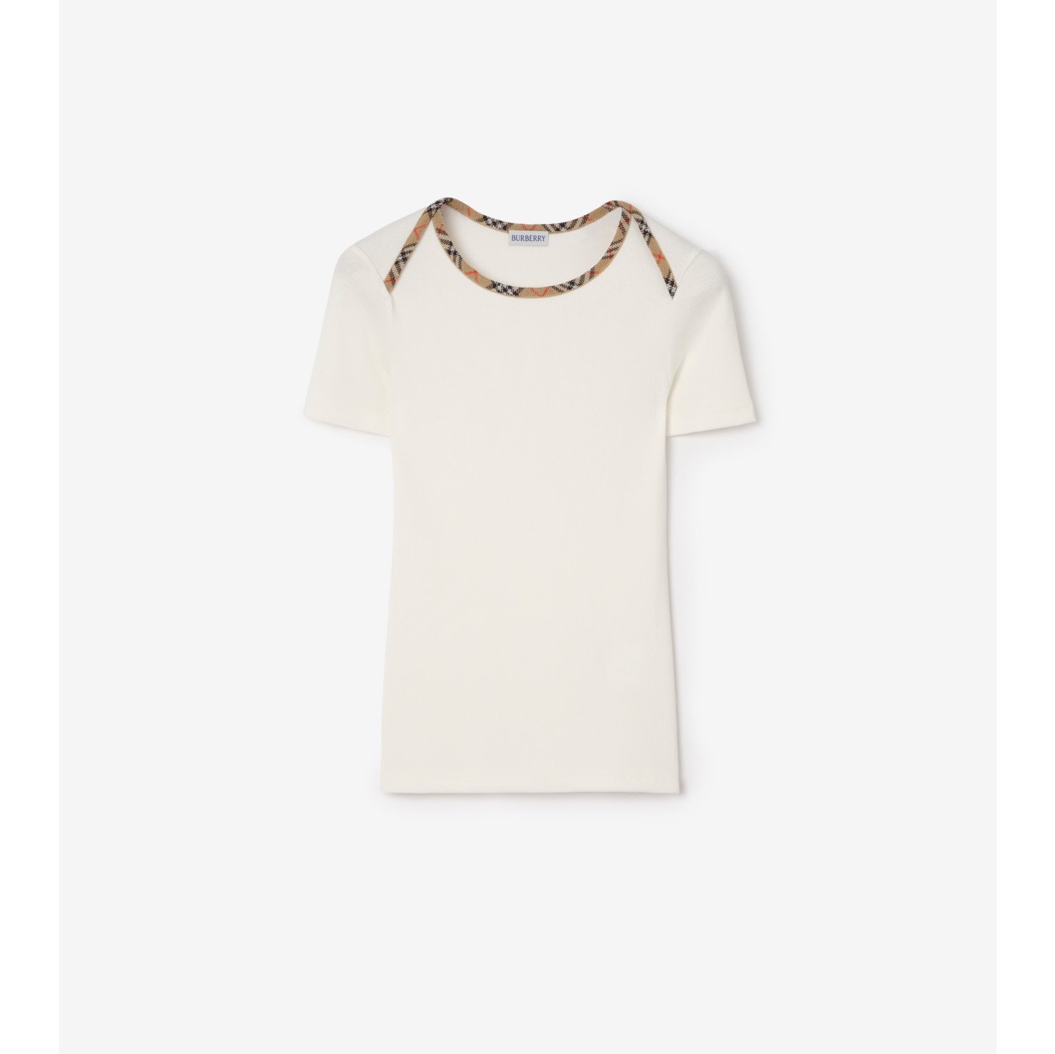 Check Trim Stretch Cotton T-shirt