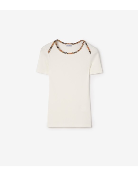 Stretchbaumwoll-T-Shirt mit Check-Besatz