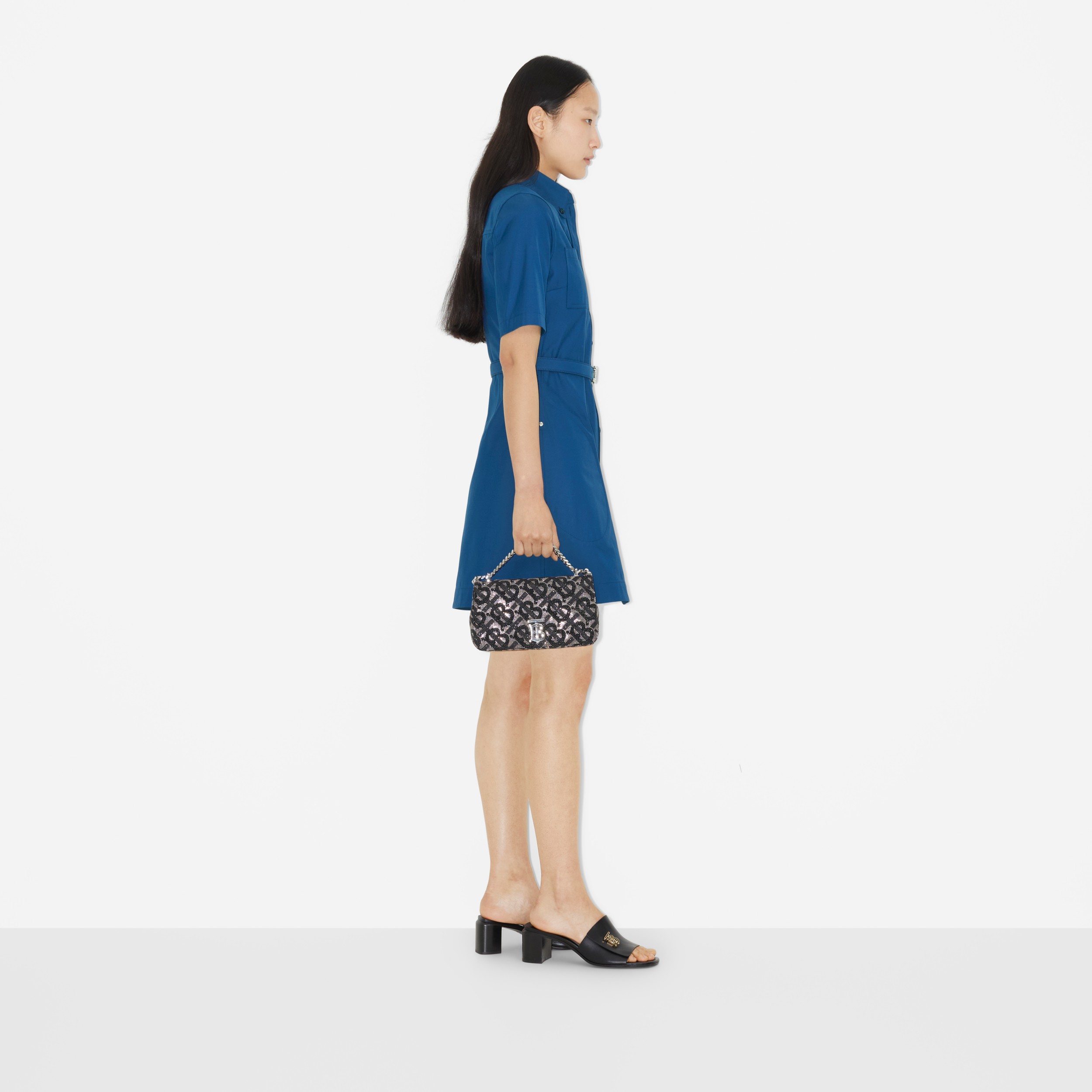 Technical Cotton Belted Shirt Dress in Rich Navy - Women | Burberry® Official - 3