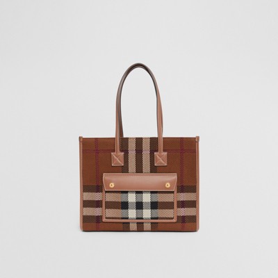 Small Two-tone Canvas and Leather Freya Tote in Natural/tan 