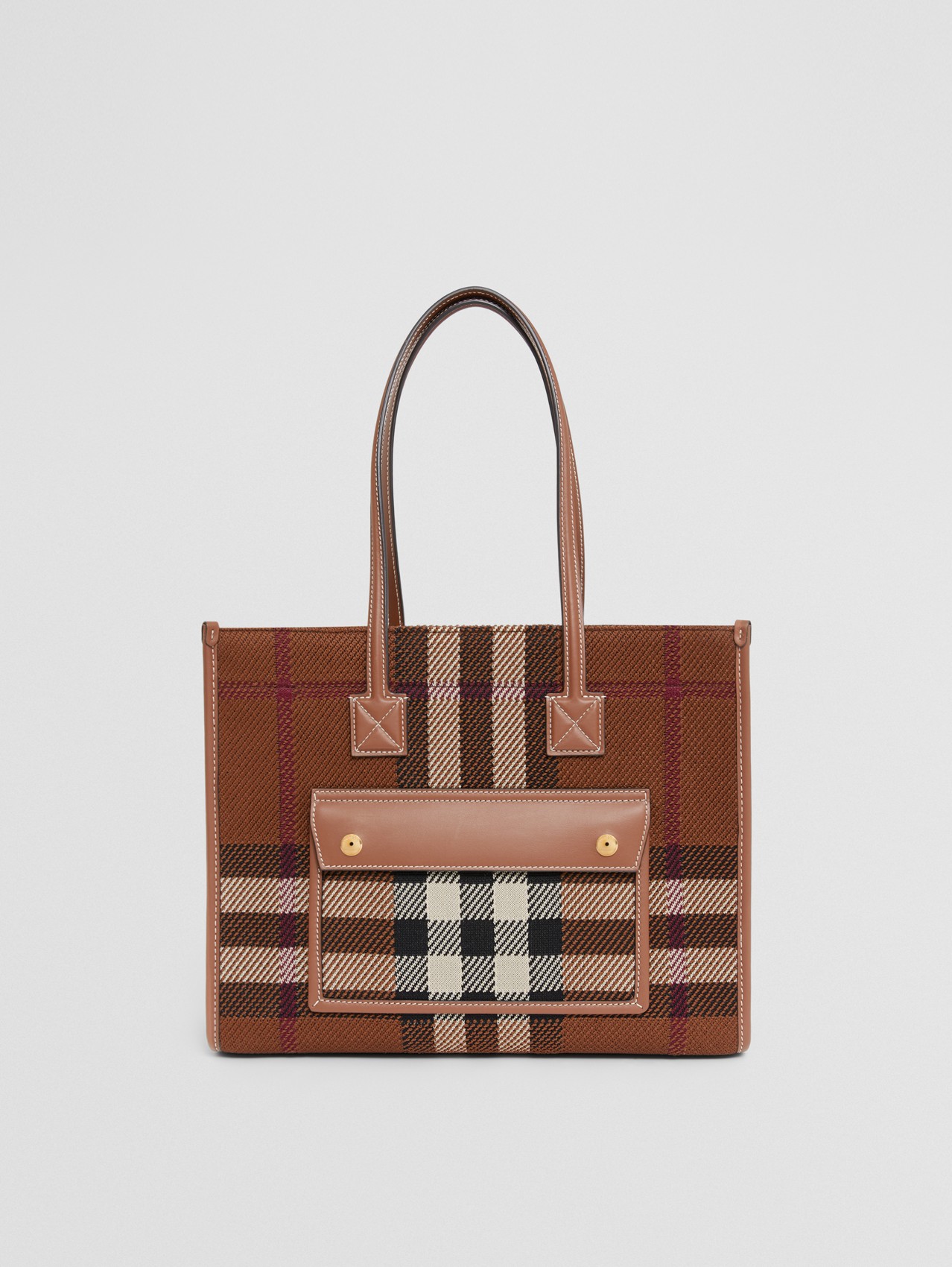 Small Knitted Check Freya Tote in Birch Brown