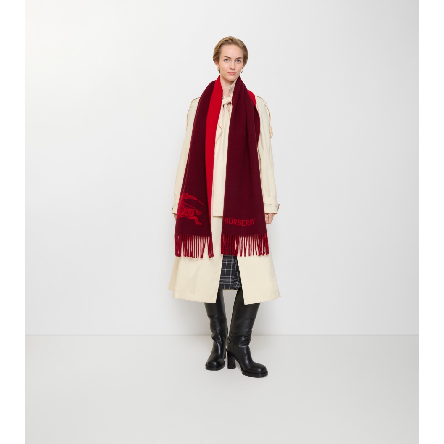 Reversible EKD Cashmere Scarf in Oxblood red | Burberry® Official