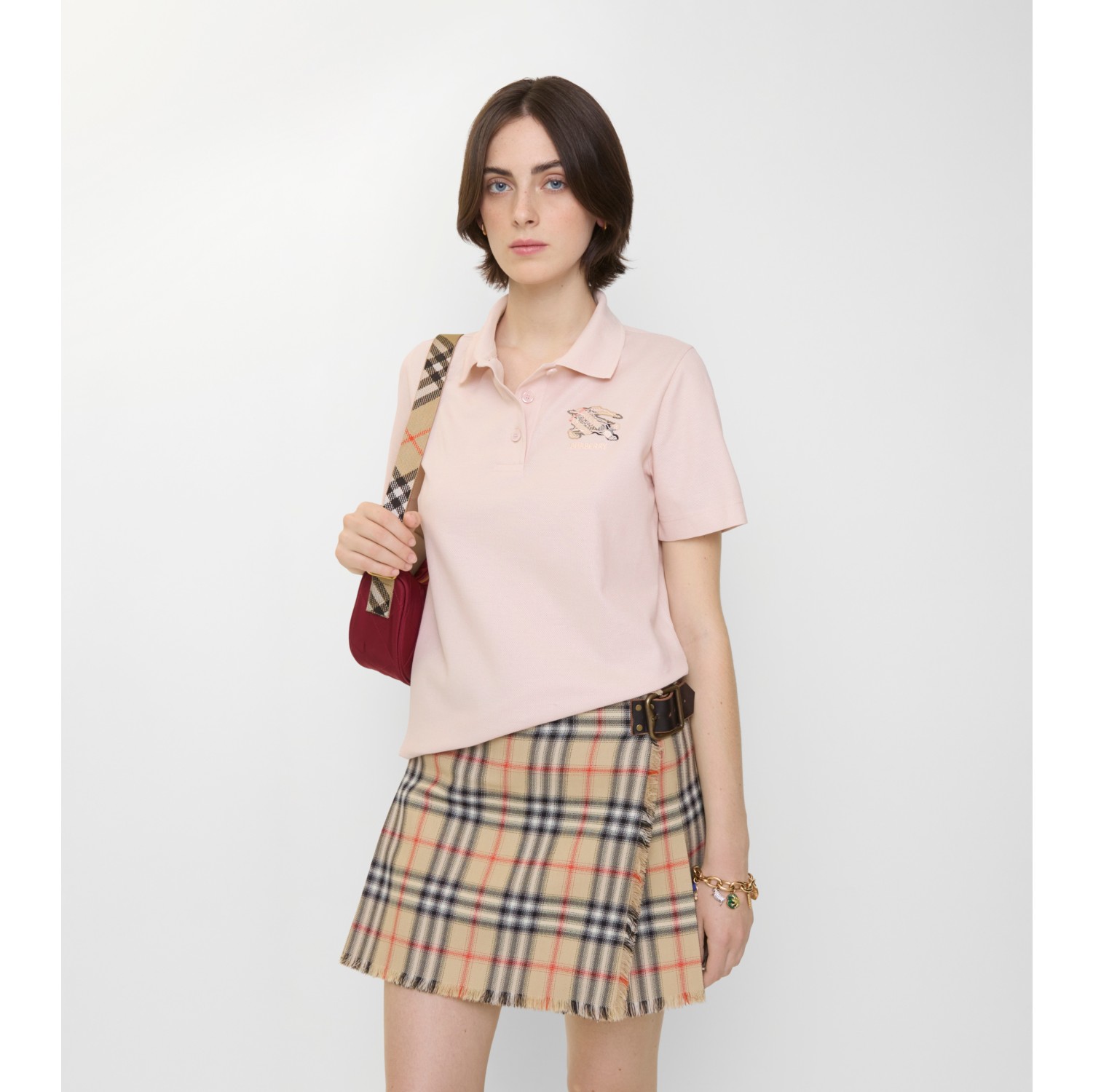 EKD Check Cotton Polo Shirt in Bouquet pink - Women | Burberry® Official