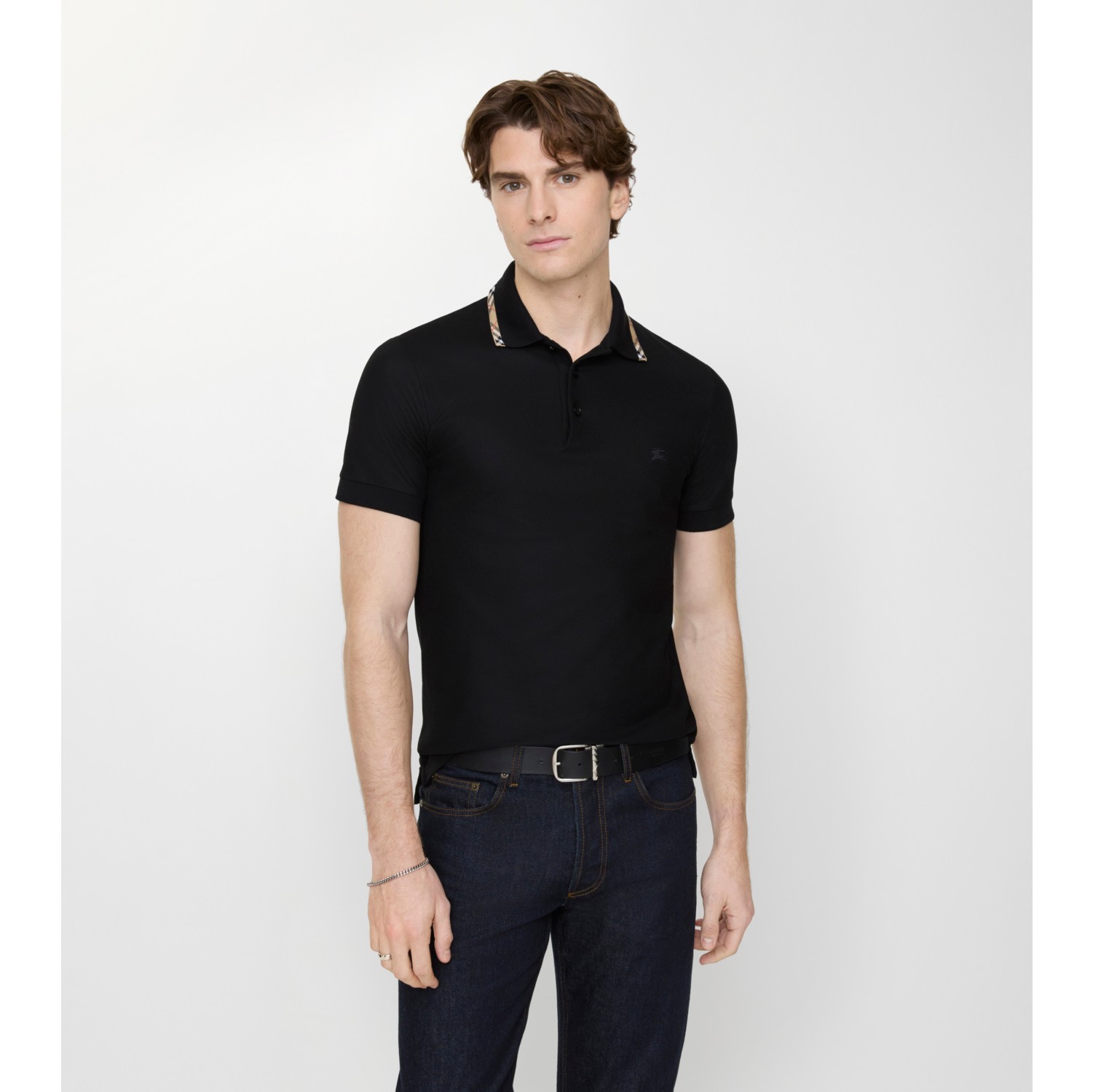 Check Trim Cotton Polo Shirt