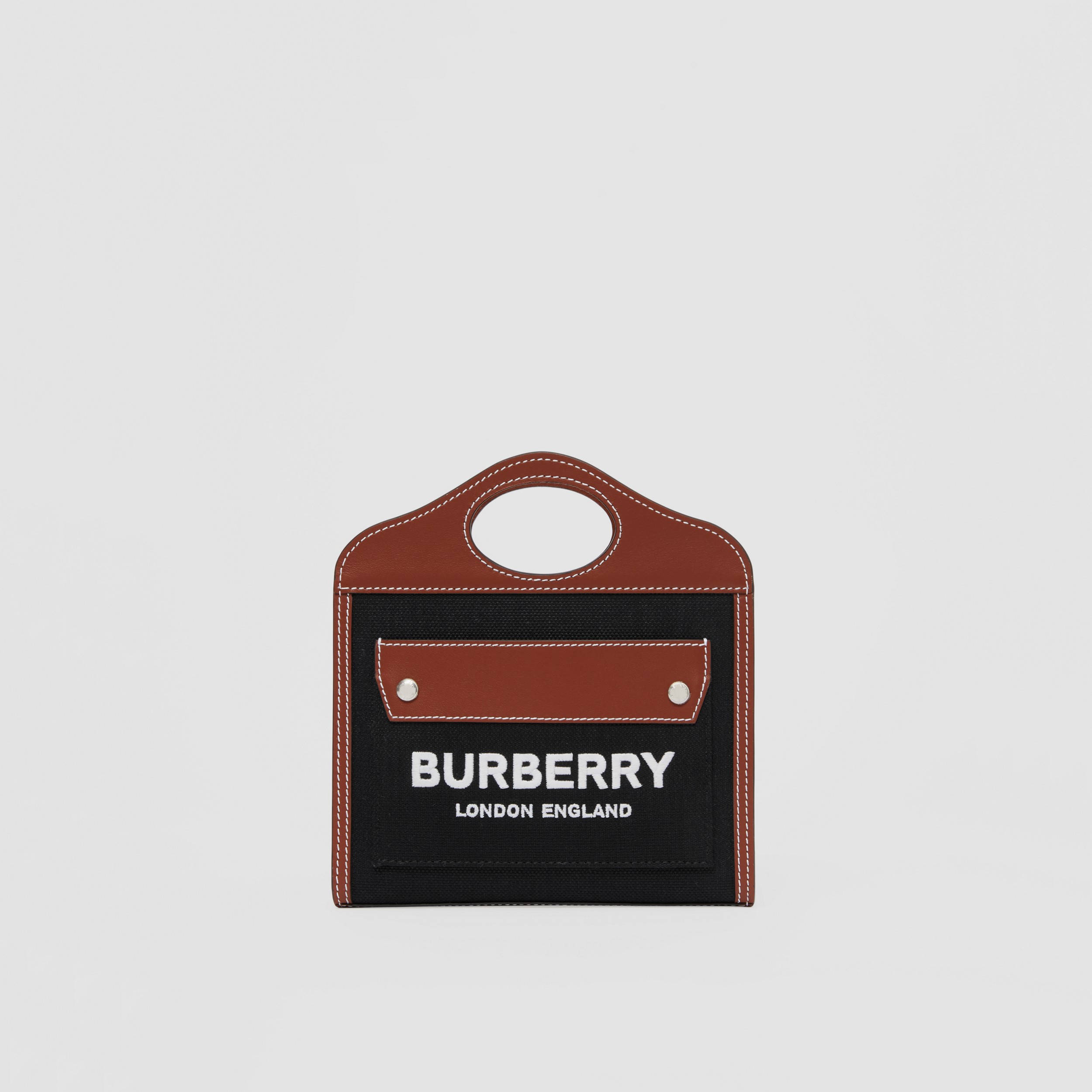 Zweifarbige Pocket Bag aus Canvas und Leder im Miniformat (Schwarz) - Damen | Burberry® - 1