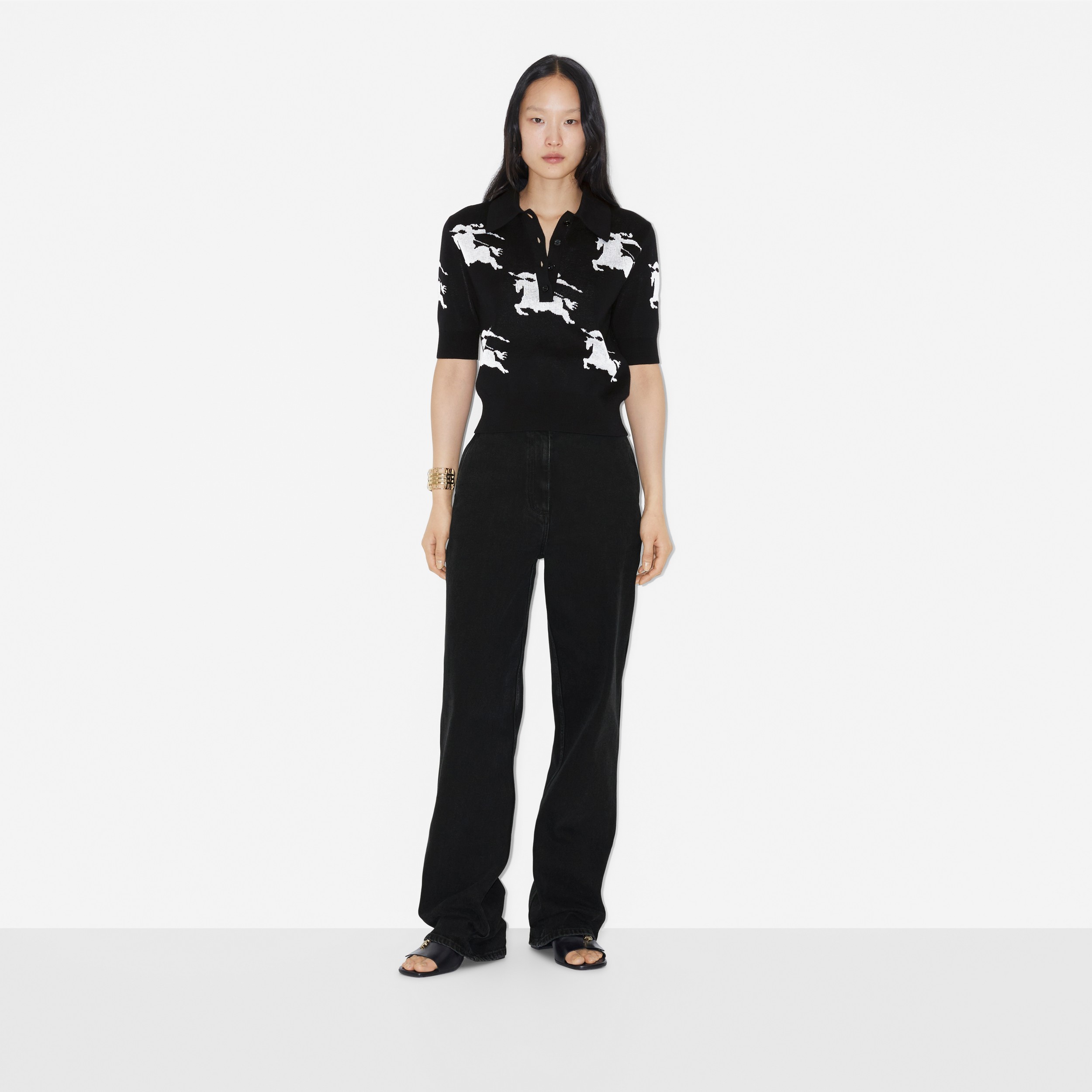 EKD Cotton Silk Polo Shirt in Black/white - Women | Burberry® Official - 2