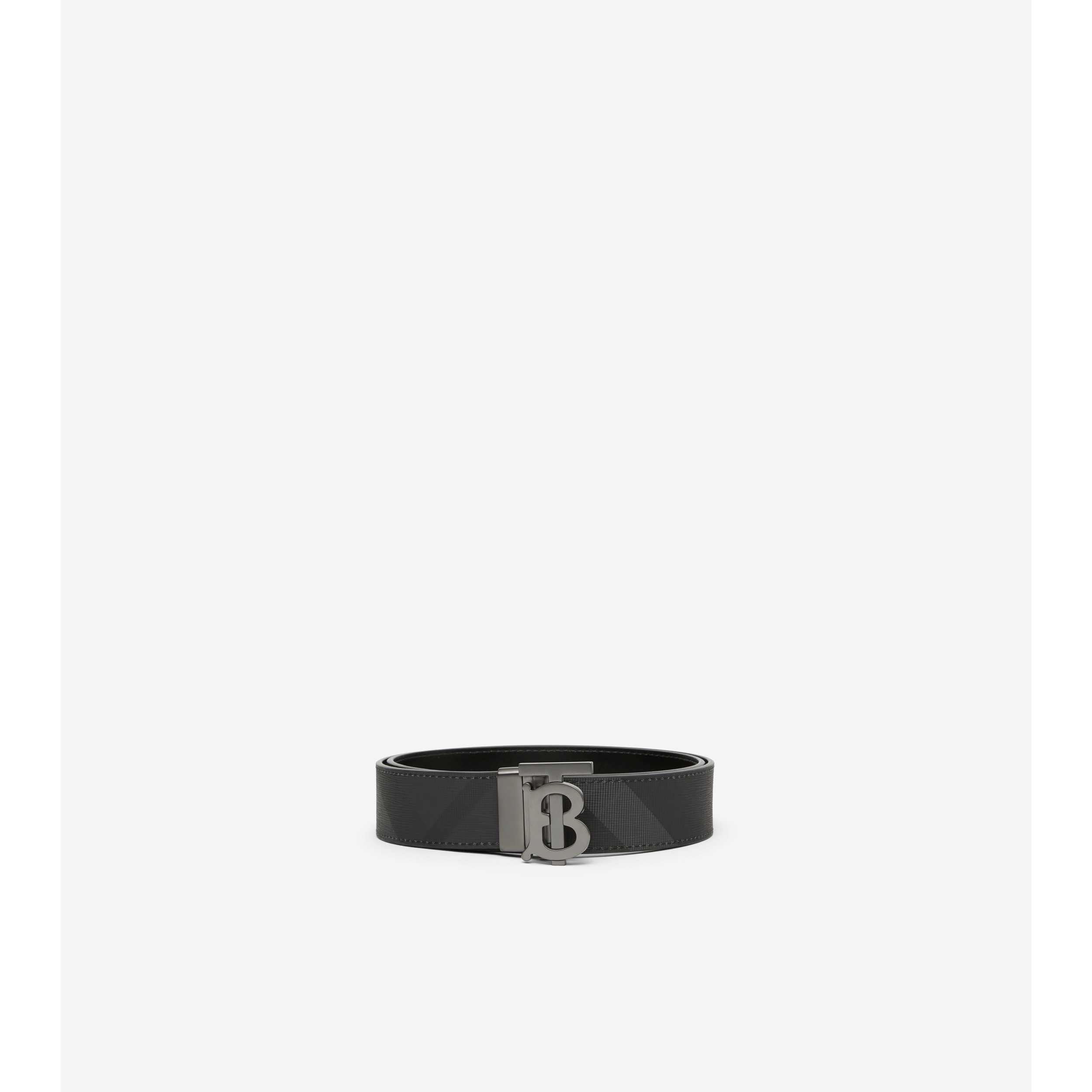 Check and Leather Reversible TB Belt in Charcoal/graphite - Men | Burberry®  Official
