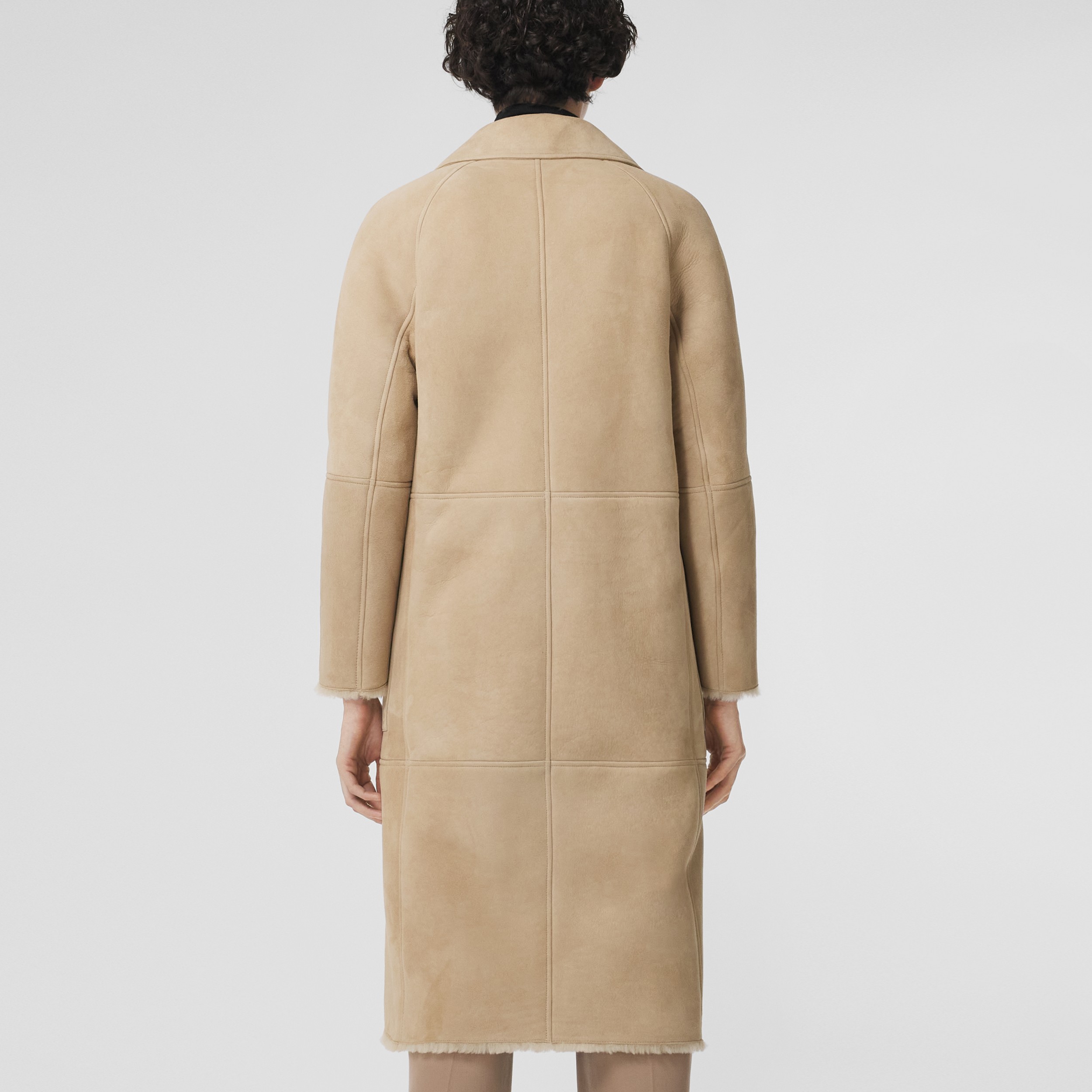 Shearling Single-breasted Coat in Soft Fawn - Women | Burberry® Official - 3