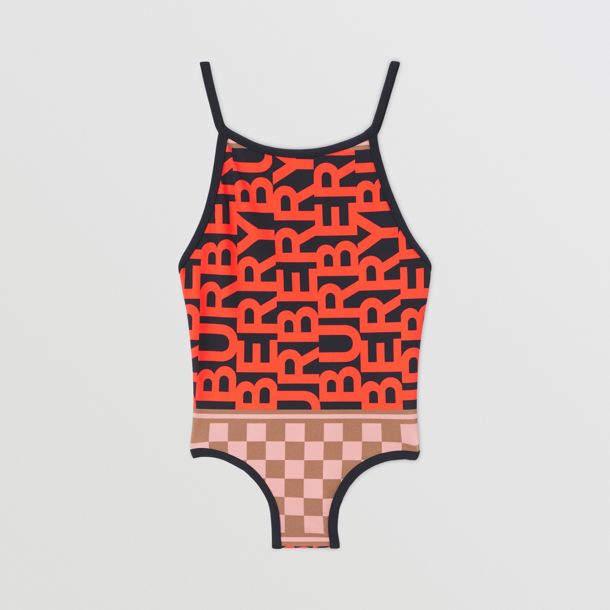 Montage Print Stretch Nylon Swimsuit in Vermillion Red | Burberry® Official - 1