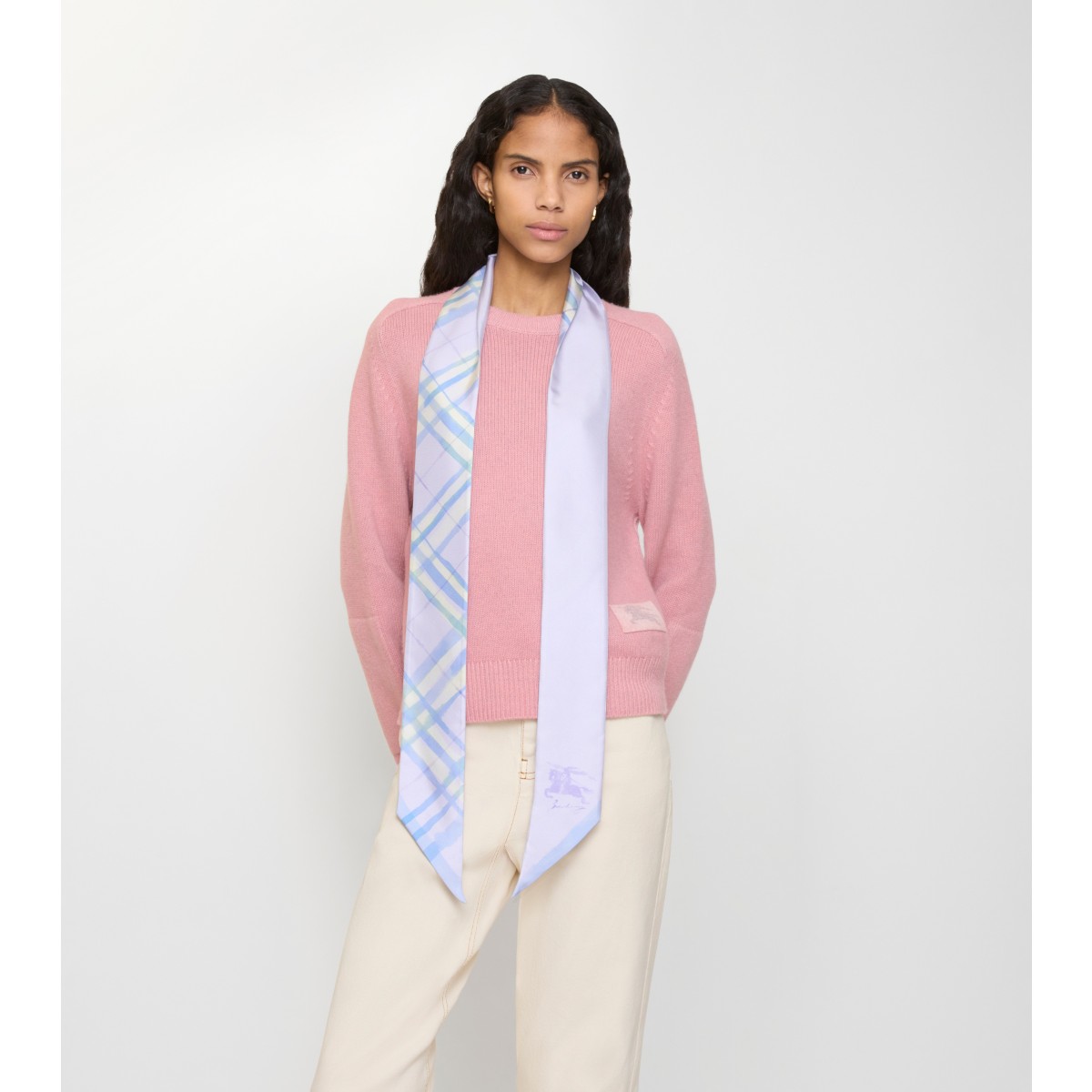  Check Skinny Watercolour Silk Scarf