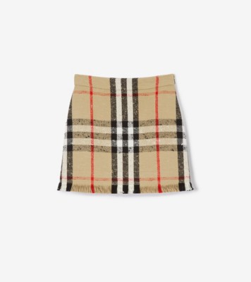 Check Bouclé Mini Skirt in Archive Beige - Women | Burberry® Official