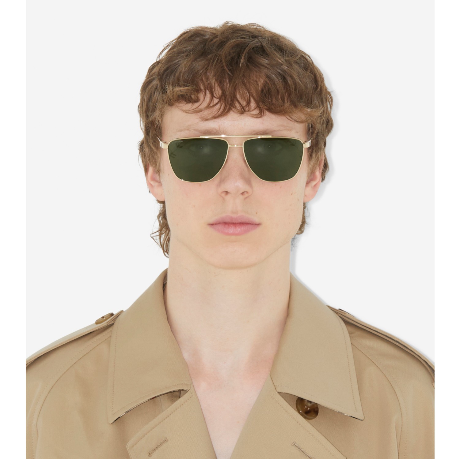 Stripe Detail Pilot Sunglasses in Light Gold - Men | Burberry® Official