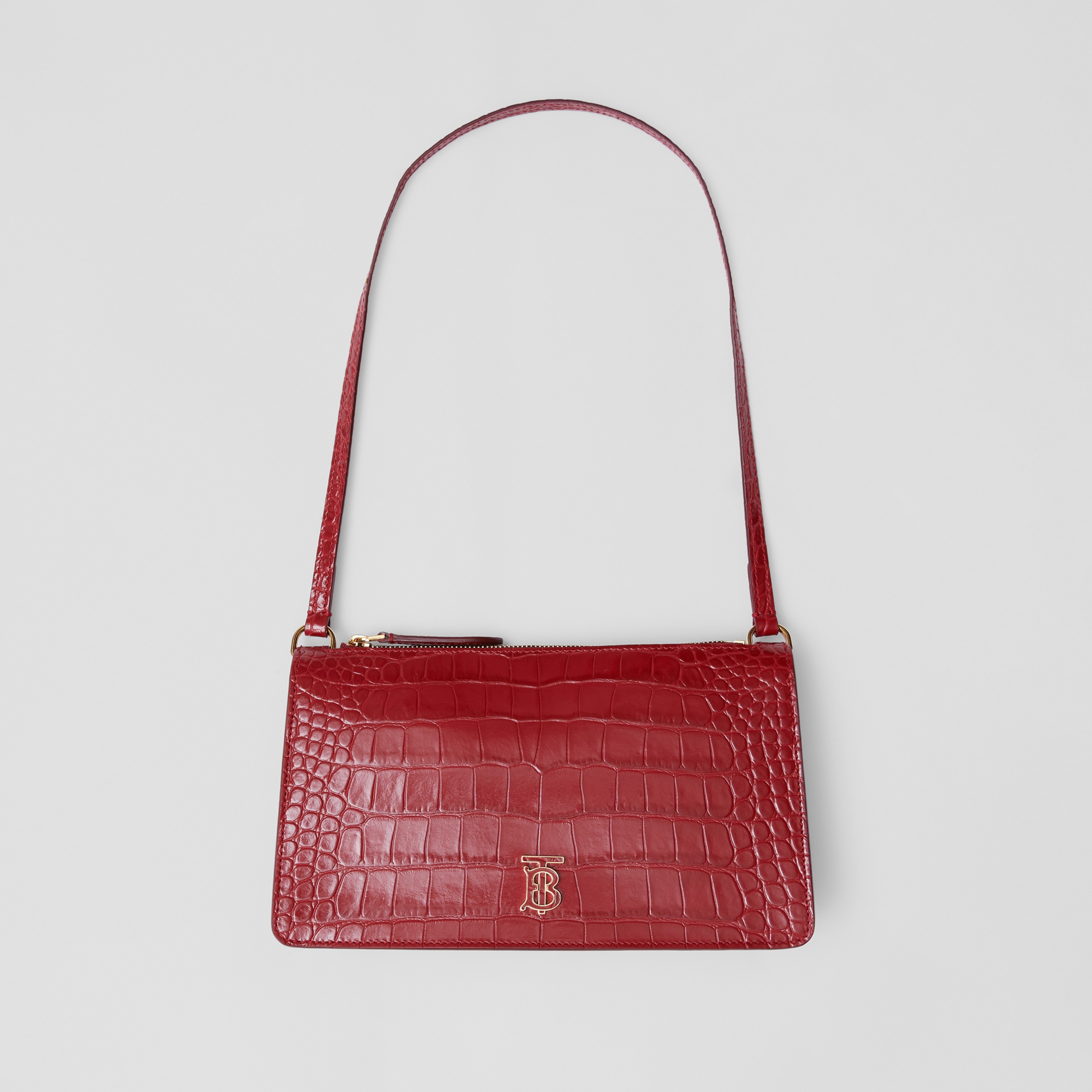 Embossed Leather Mini TB Shoulder Pouch in Dark Carmine - Women | Burberry® Official - 4