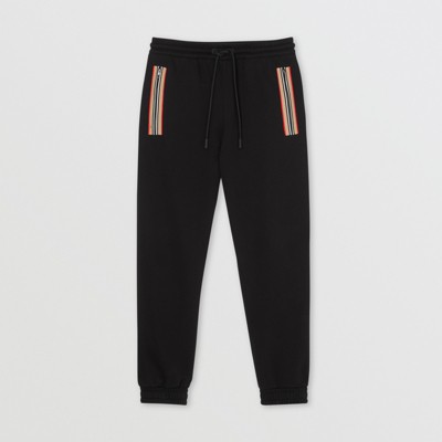 Icon Stripe Detail Cotton Jogging Pants in Black - Men | Burberry 