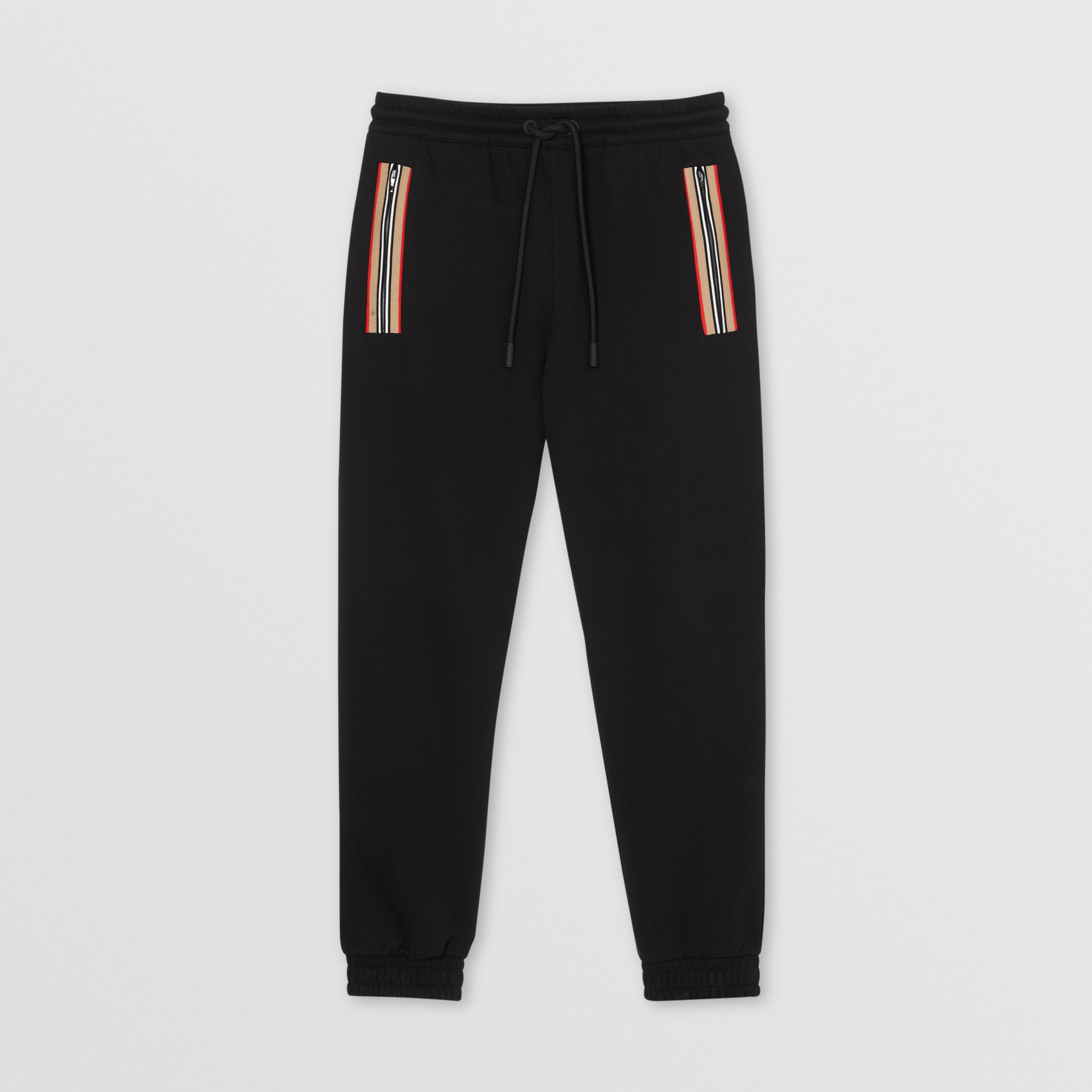 Icon Stripe Detail Cotton Jogging Pants in Black Men Burberry® Official