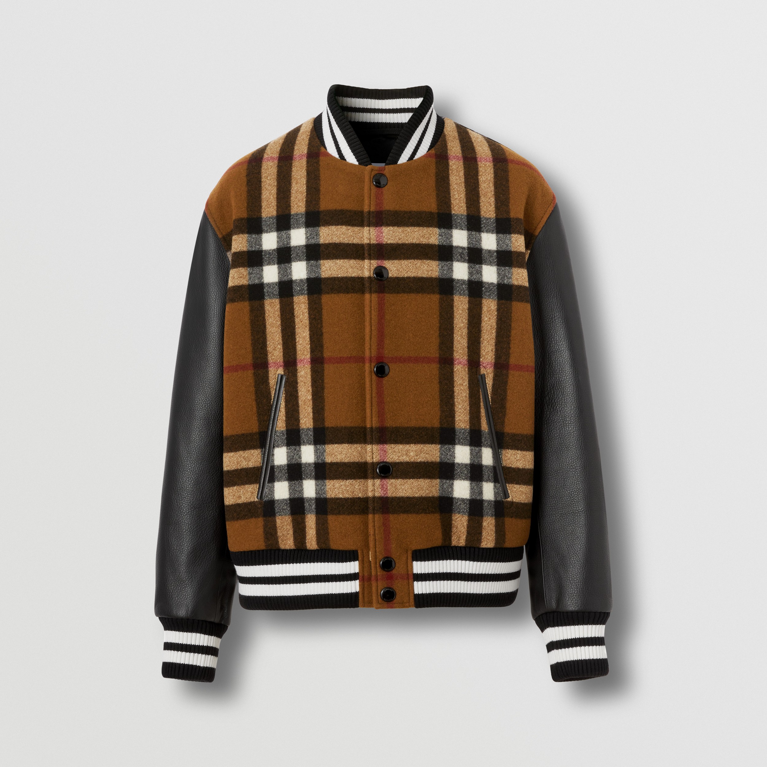 Check Technical Wool and Leather Bomber Jacket in Birch Brown - Men | Burberry® Official - 4