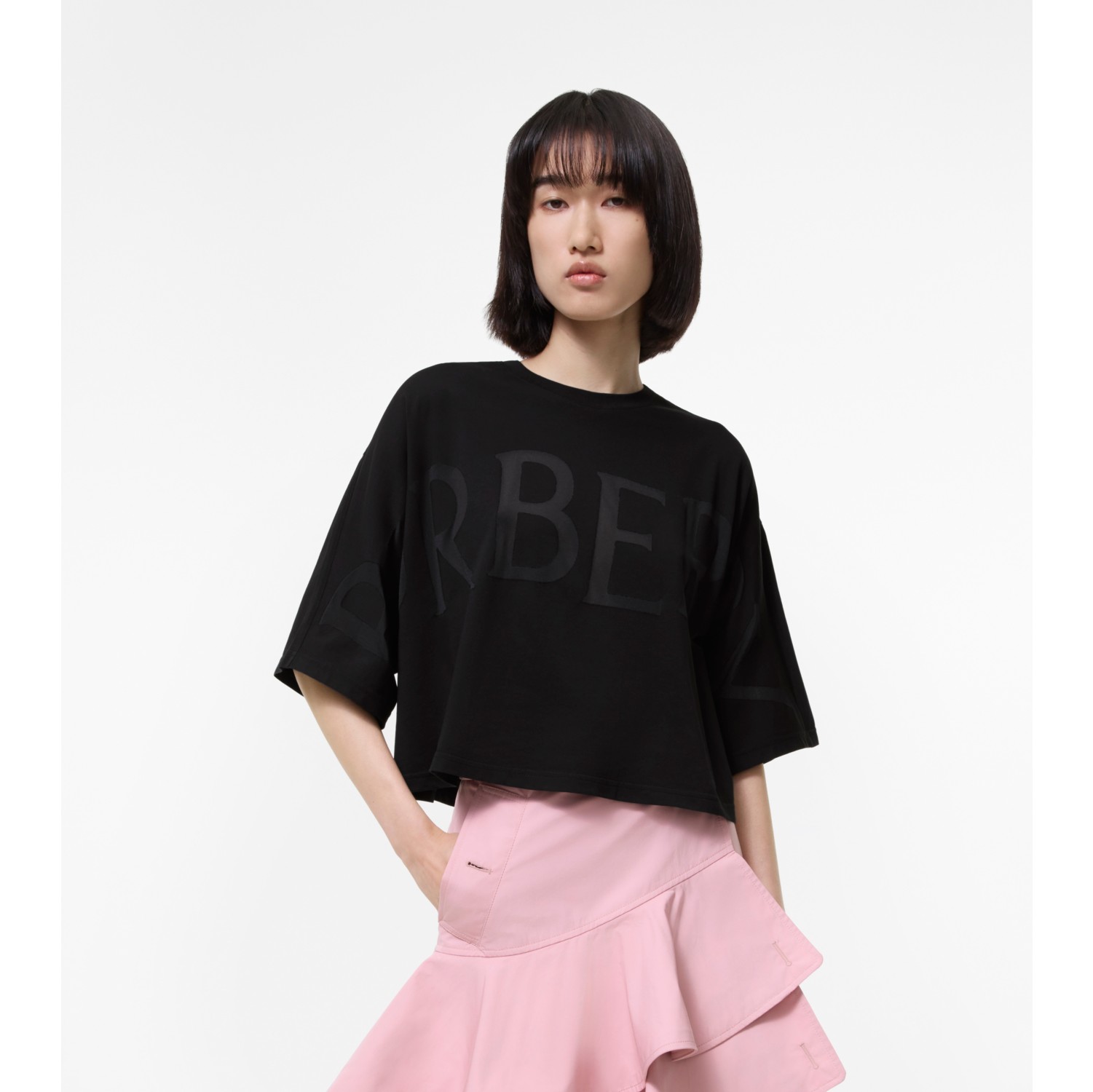 Logo Cotton Blend T-shirt in Black - Women | Burberry® Official