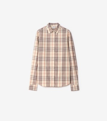 Classic Fit Check Cotton Shirt in Almond beige - Women | Burberry
