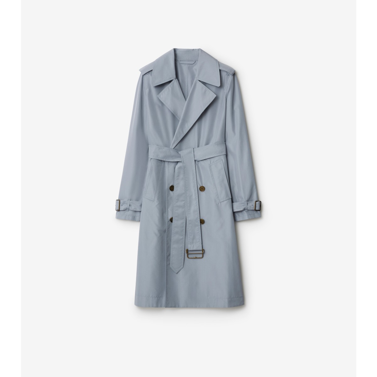Burberry Long Silk Trench Coat In Blue