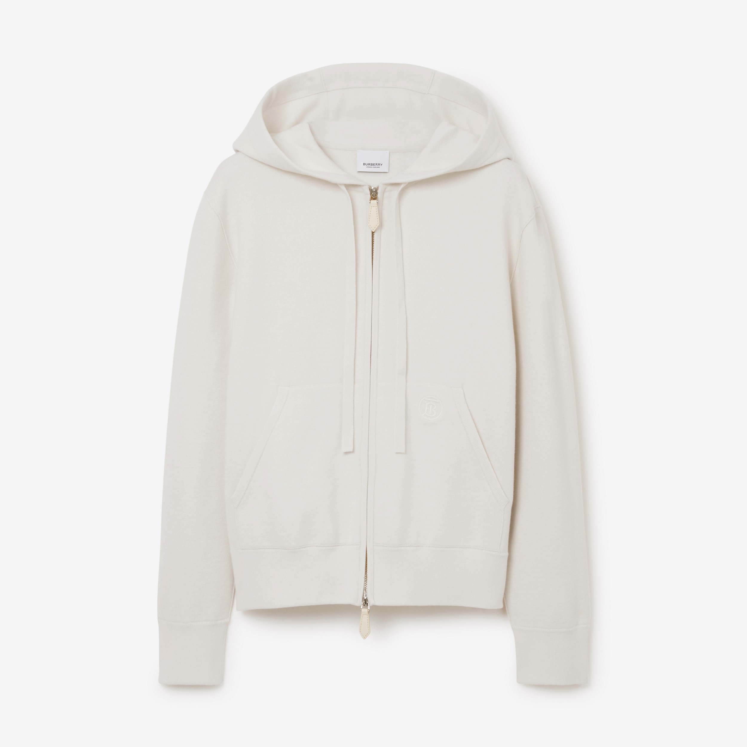 Monogram Motif Cashmere Cotton Blend Zip Hoodie in Natural White - Women | Burberry® Official - 1