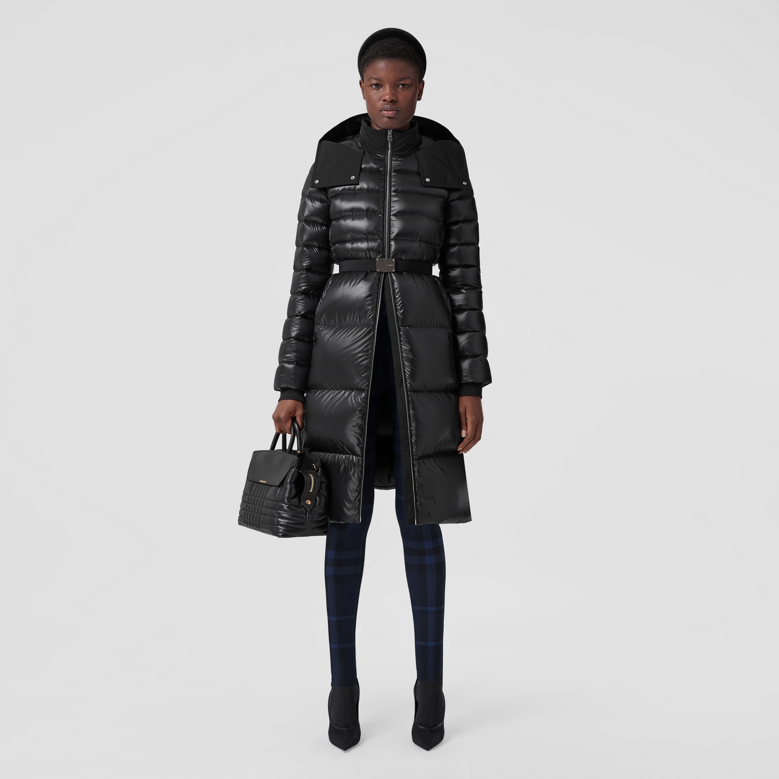 Contrast Hood Nylon Mid-length Puffer Coat in Black - Women | Burberry® Official - 1