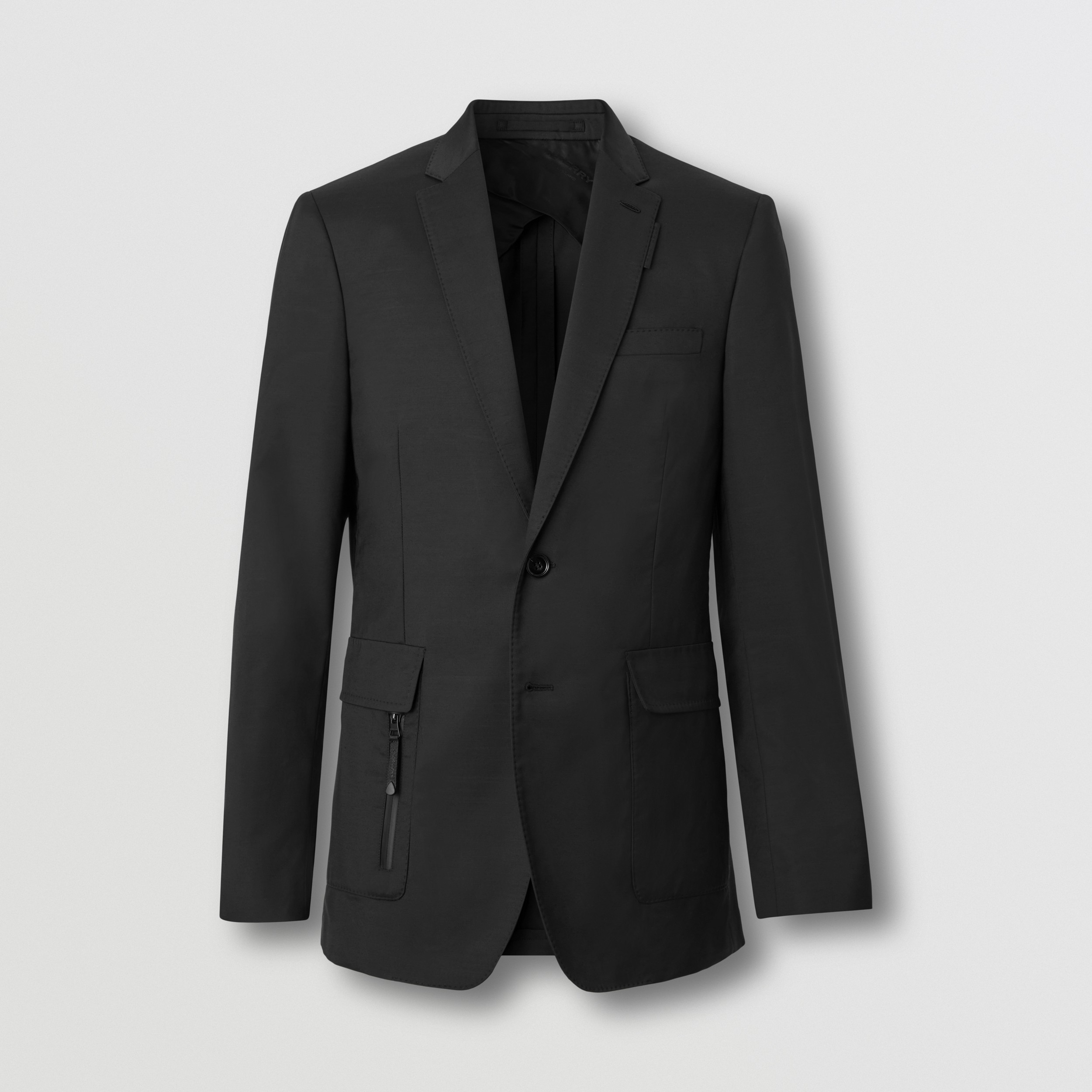 Slim Fit Zip Detail Wool Tailored Jacket in Black - Men | Burberry® Official - 4