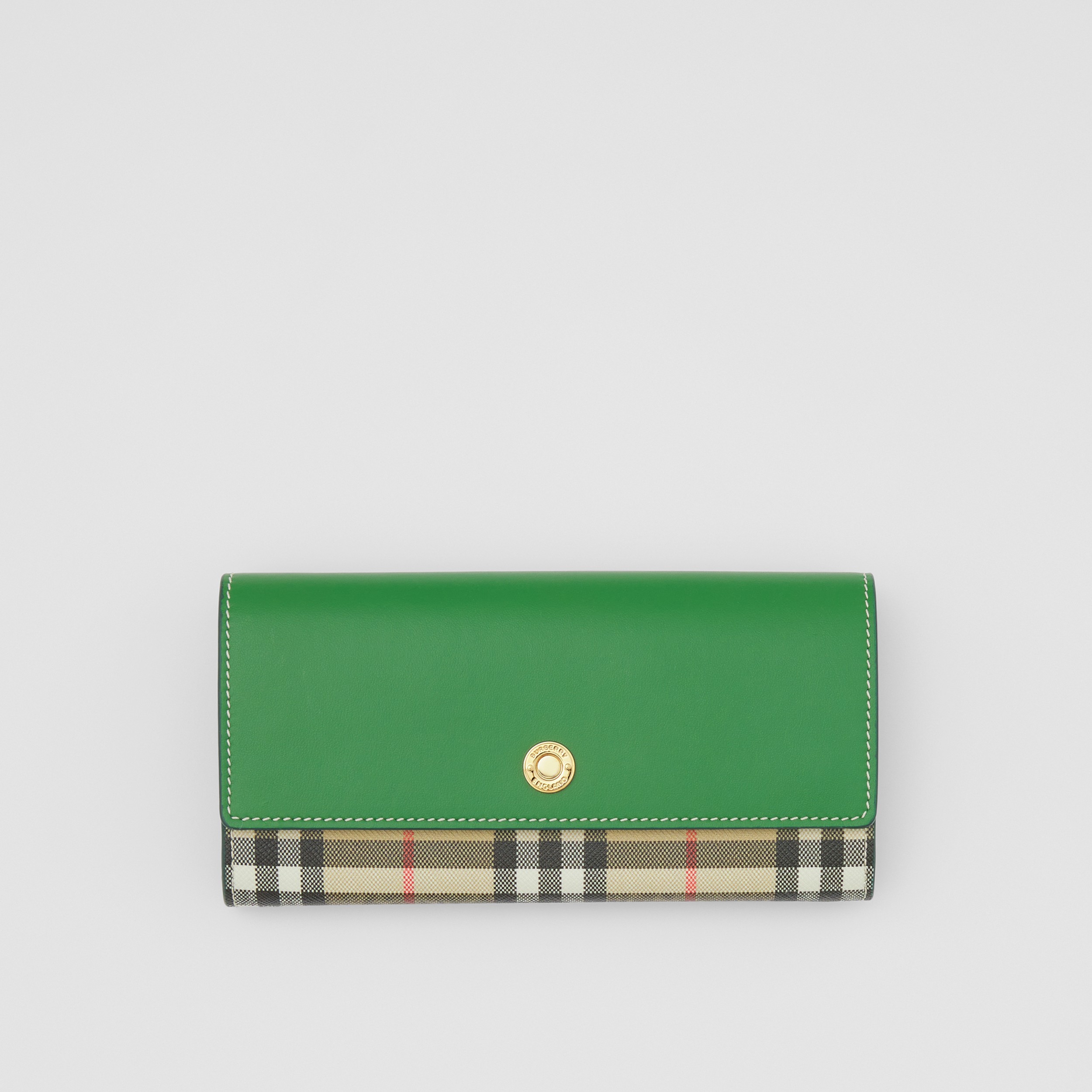 Vintage Check and Leather Continental Wallet in Archive Beige/ivy Green - Women | Burberry® Official - 1