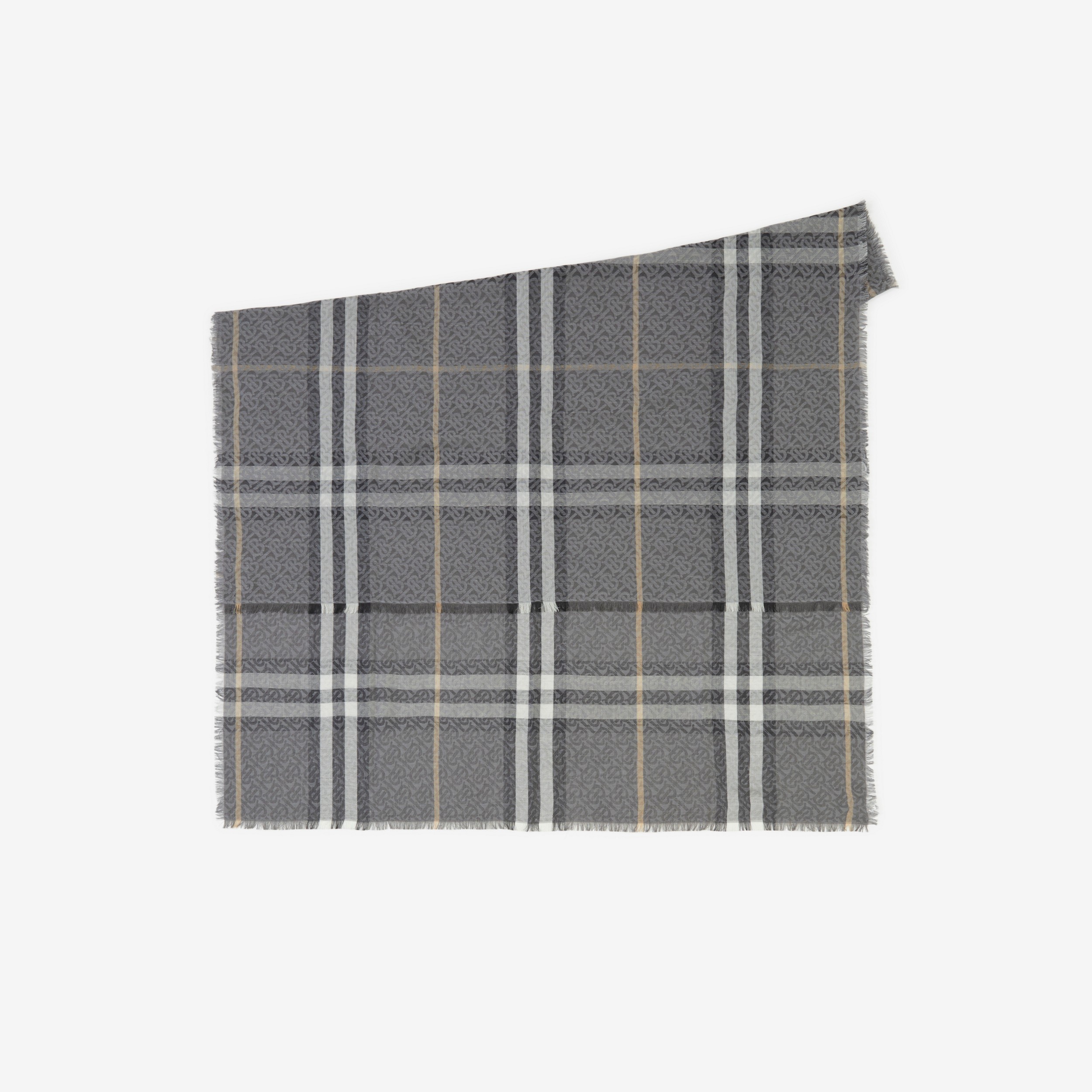 Sciarpa leggera in lana e seta con motivo tartan e monogramma (Nero Fumo) | Sito ufficiale Burberry® - 2