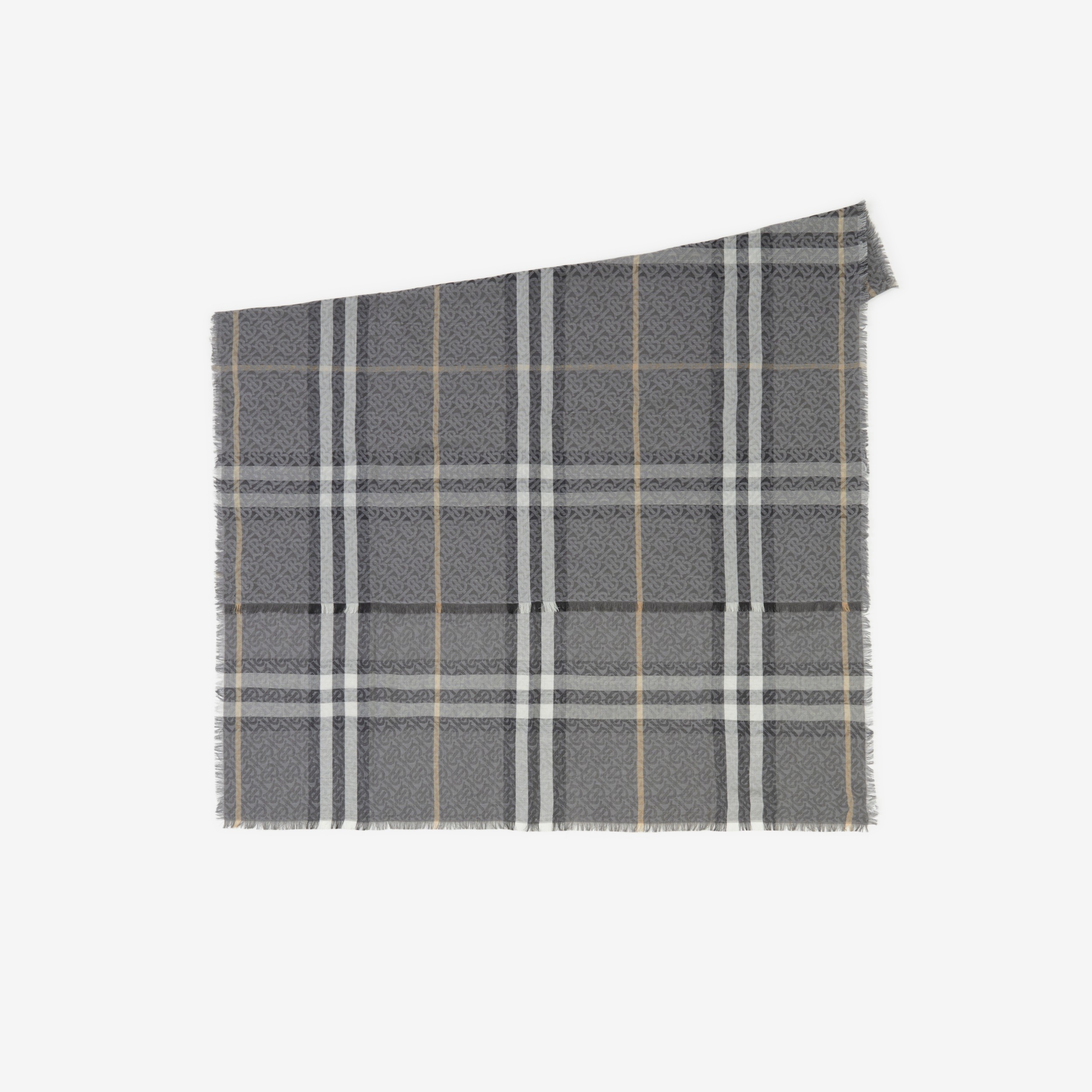 ライトウェイト モノグラム＆チェック ウールシルク スカーフ (チャコール) | Burberry®公式サイト - 2