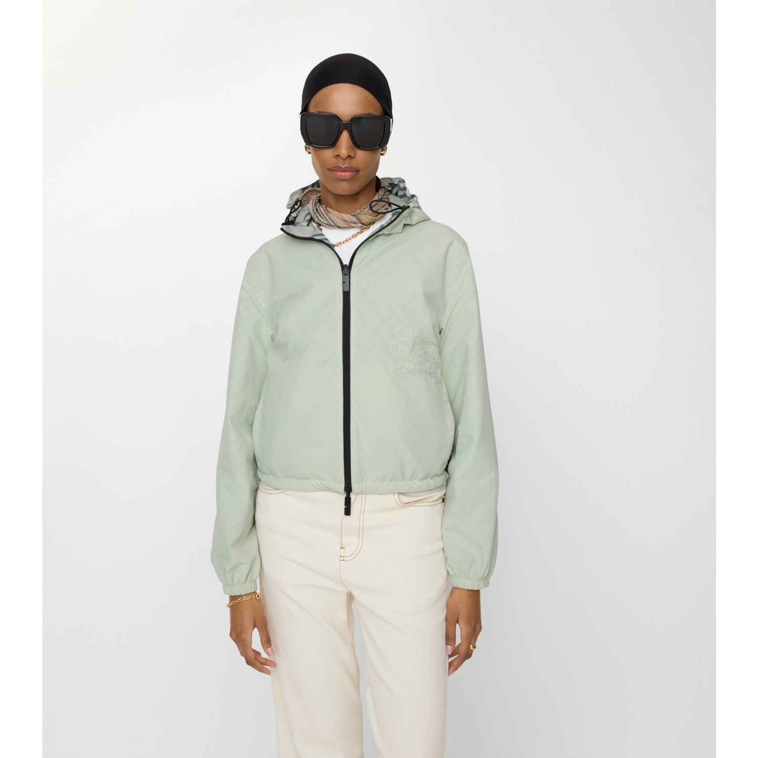 Cropped Reversible Check Jacket in Seafoam green - Women, Wool | Burberry® Official