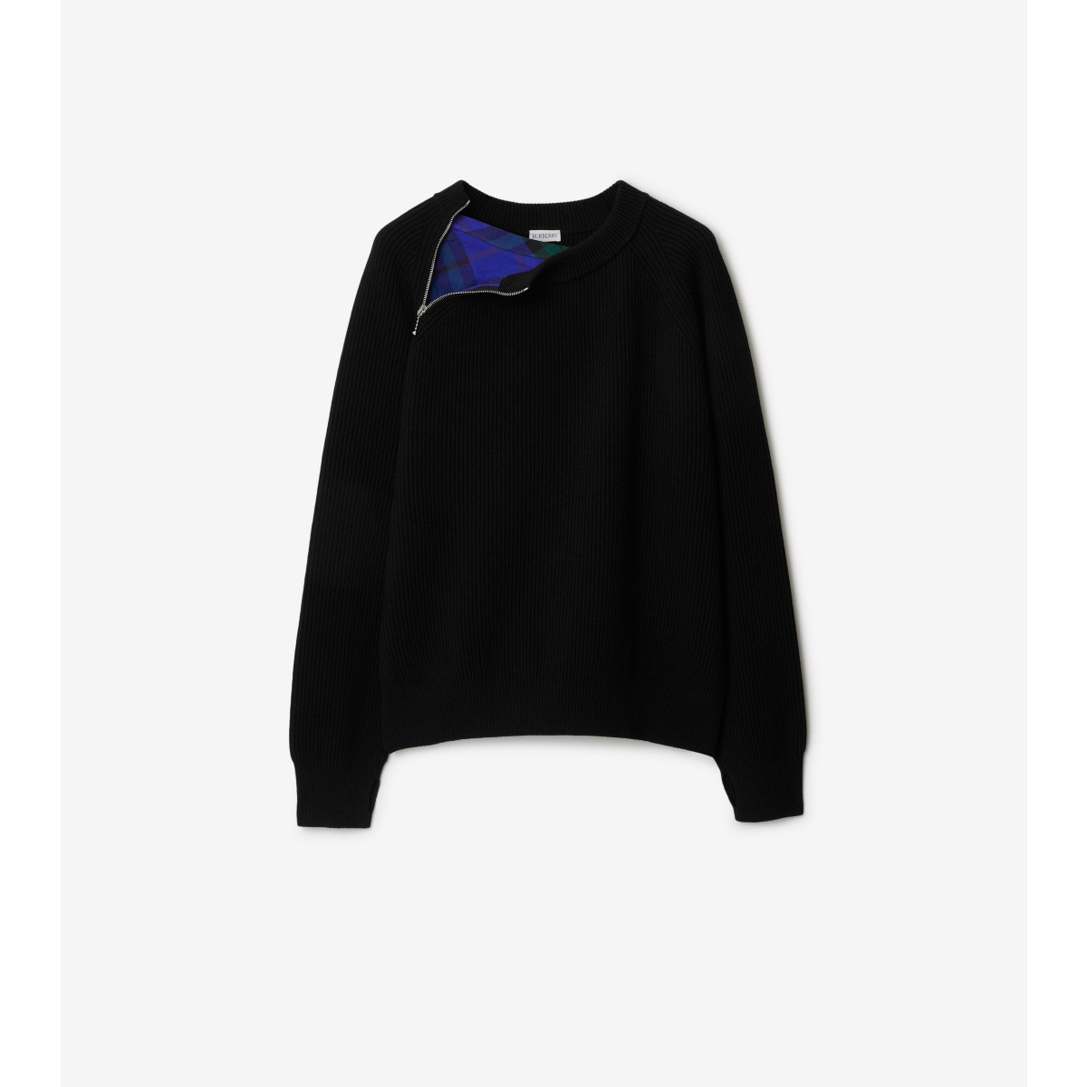 Burberry Wool Pullover With Decorative Zip In Black