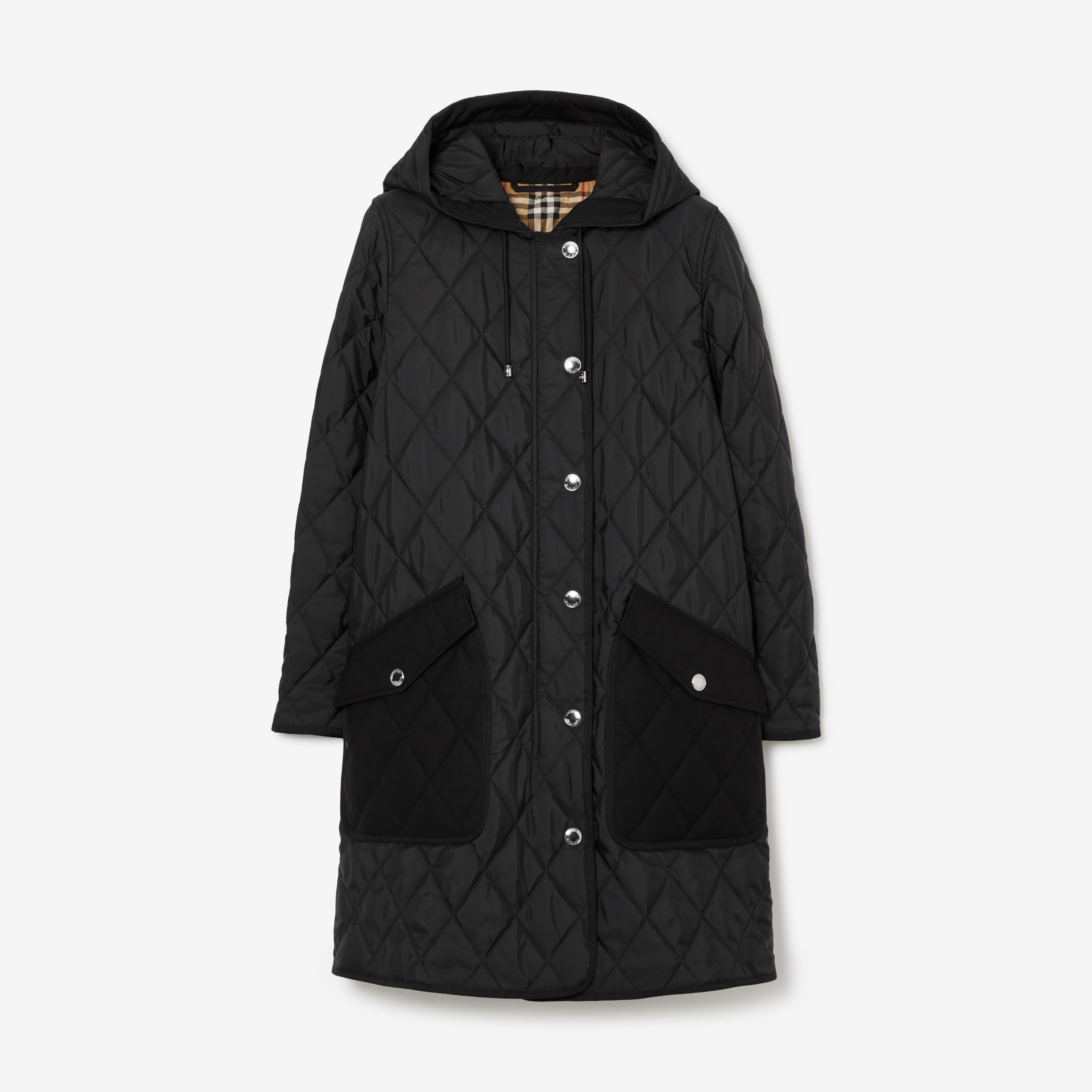 Abrigo termorregulado con capucha y acolchado a rombos (Negro) - Mujer | Burberry® oficial - 1