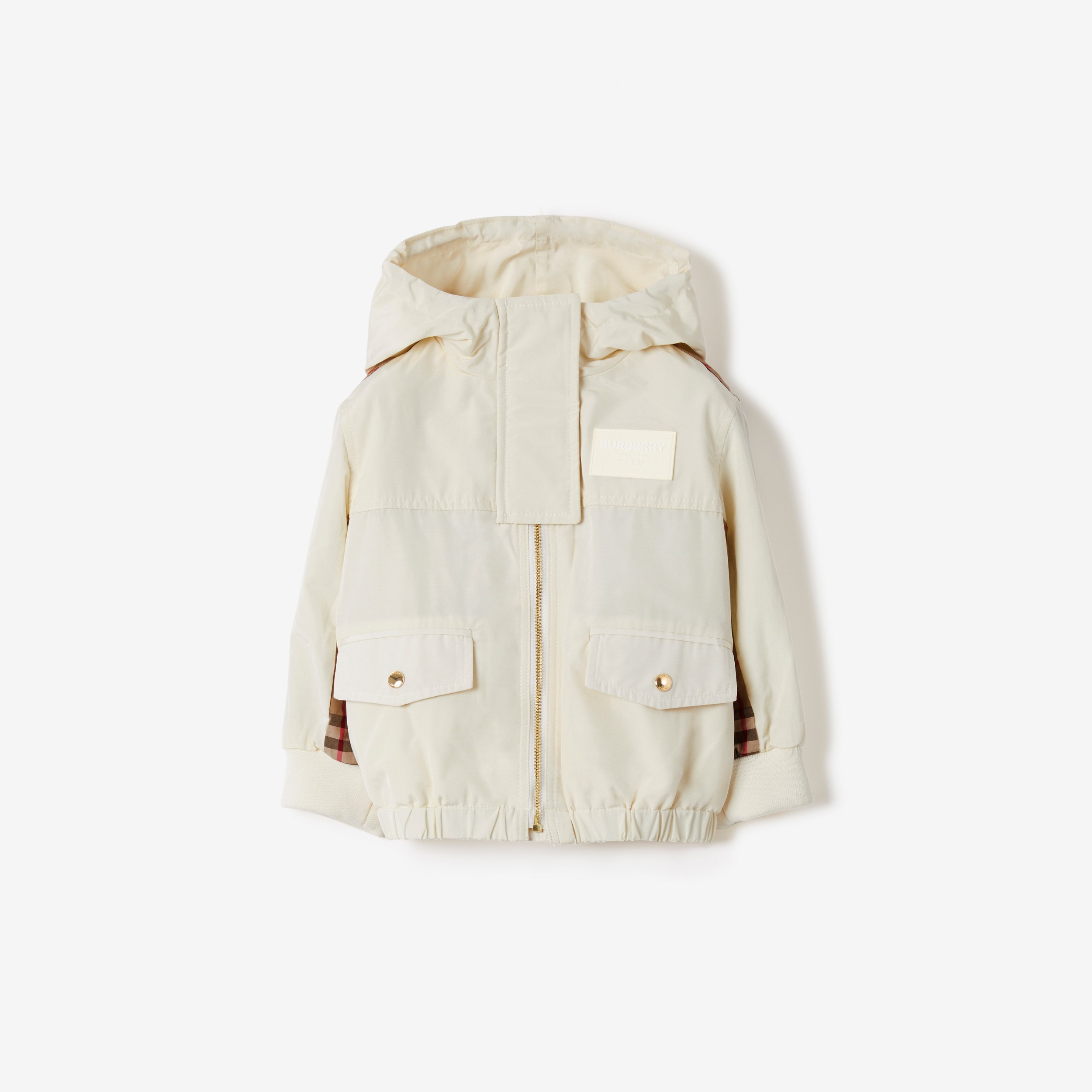 Check Panel Cotton Blend Hooded Jacket in Pale Cream - Children | Burberry® Official - 1