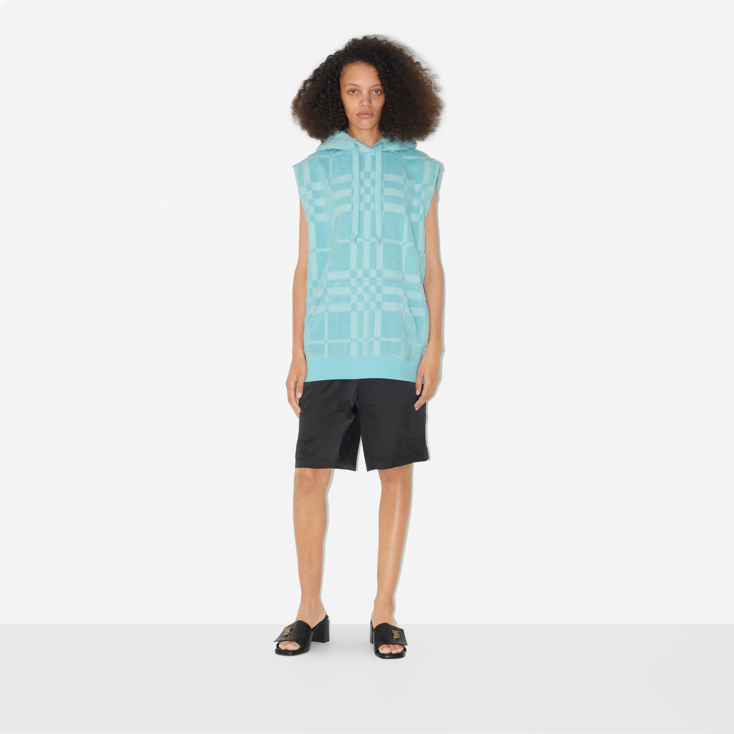 Check Cotton Jacquard Hoodie in Bright Topaz Blue - Women | Burberry® Official - 2