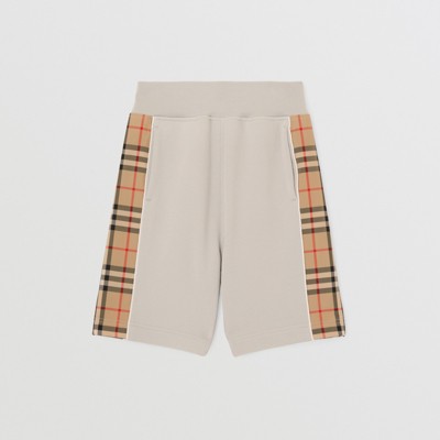 Burberry Childrens Vintage Check Panel Cotton Shorts In Soft Silver Grey