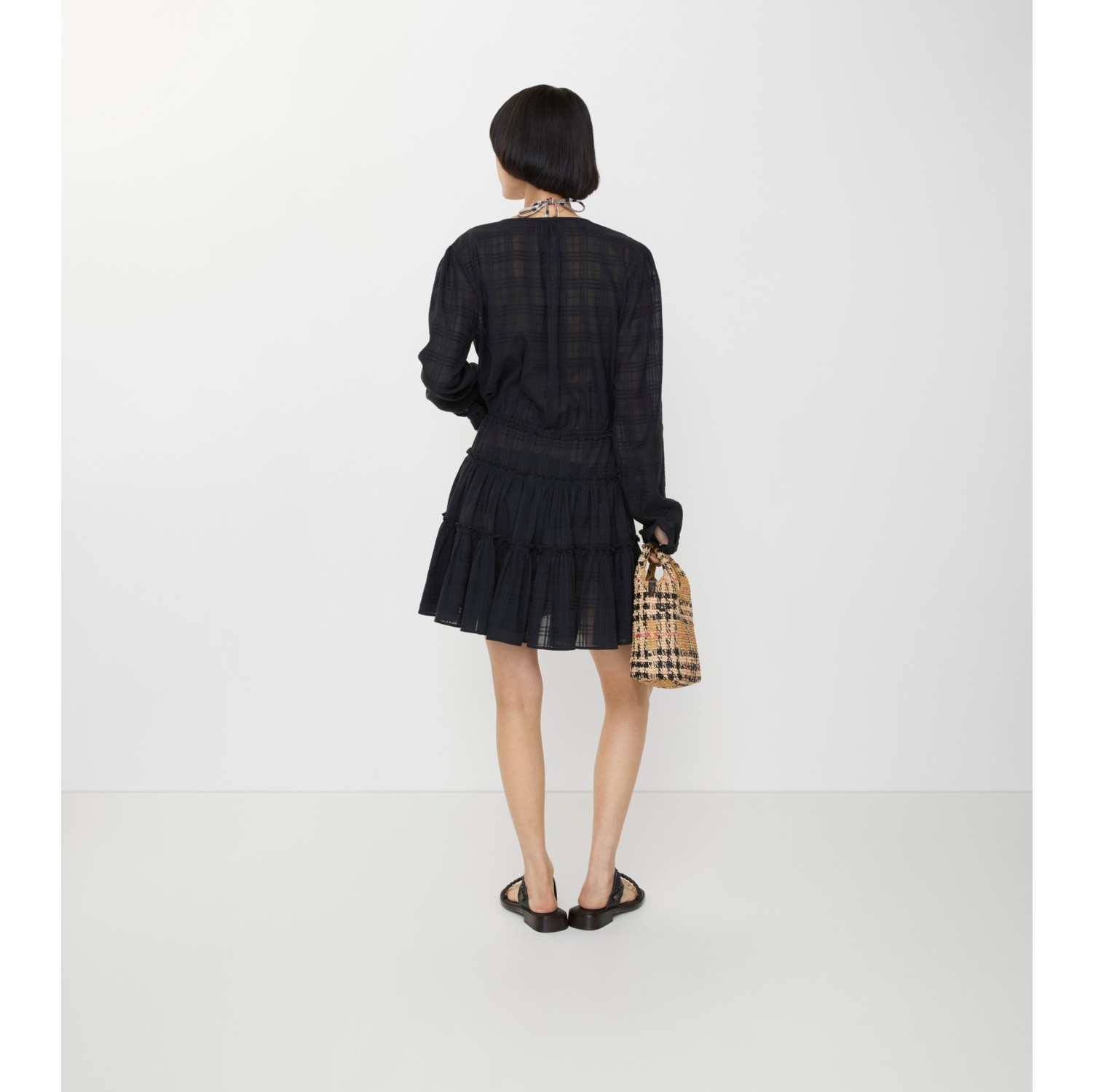 Check Cotton Voile Dress in Black - Women, Leather | Burberry® Official