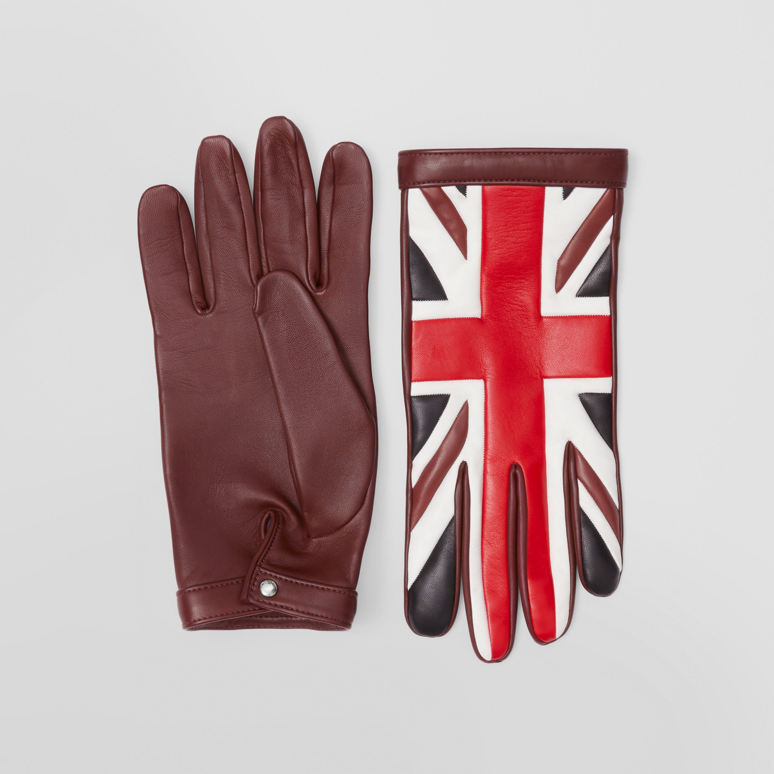 Flag Motif Leather Gloves in Burgundy | Burberry® Official - 1