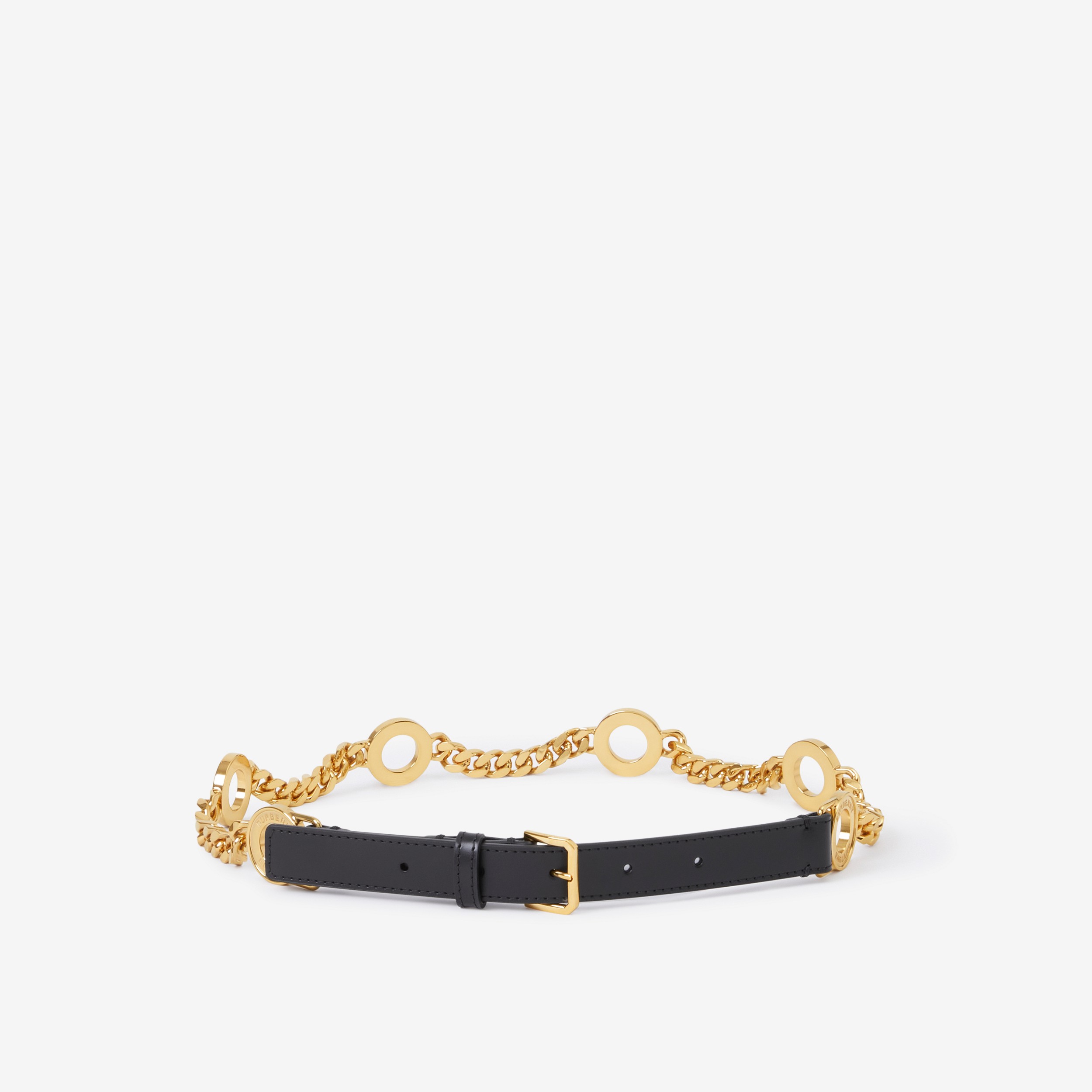 Leather and Gold-plated Chain Belt in Black/gold - Women | Burberry® Official - 1