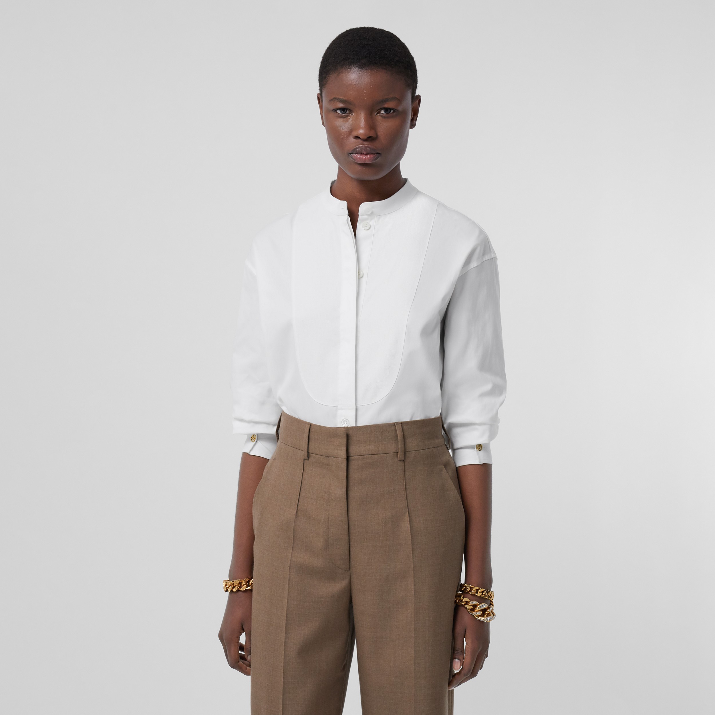 Camisa extragrande en algodón con motivo de monograma (Blanco Óptico) - Mujer | Burberry® oficial - 1