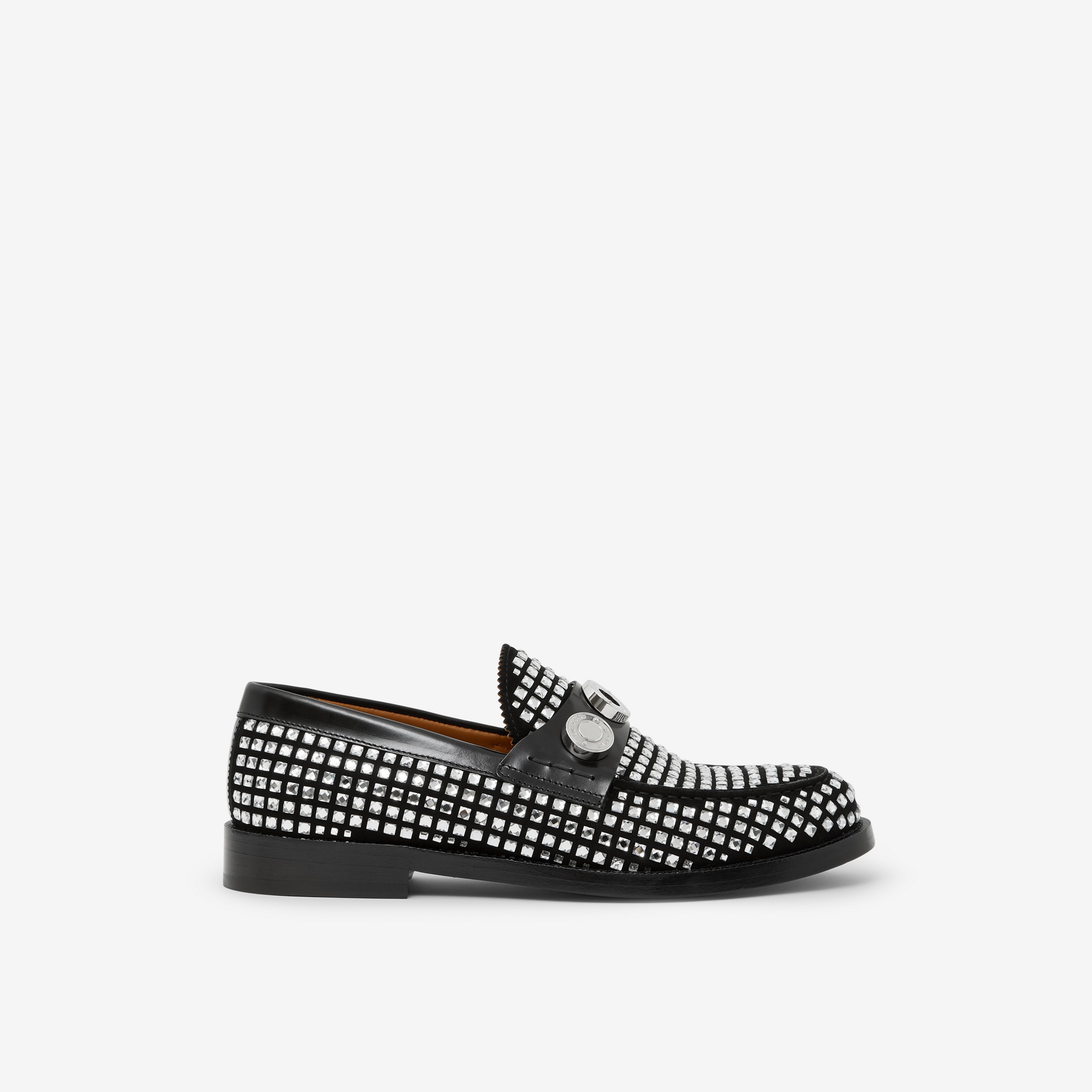 Logo Graphic Crystal Detail Suede Loafers in Black - Women | Burberry® Official - 1