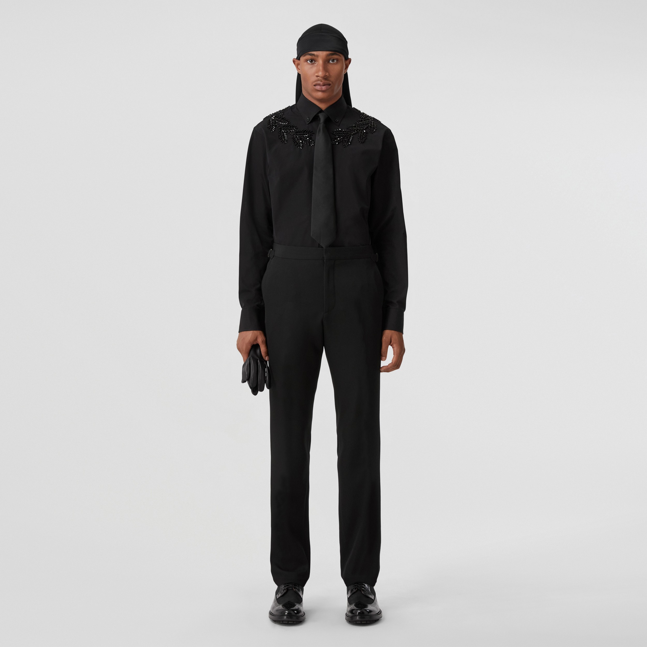 Crystal Oak Leaf Cotton Slim Fit Shirt in Black - Men | Burberry® Official - 4