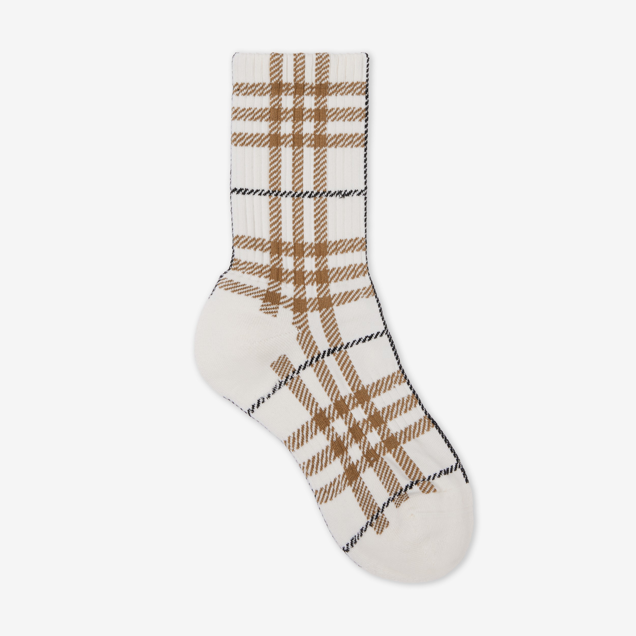 Check Technical Stretch Cotton Jacquard Socks in Frosted Vanilla | Burberry® Official - 1