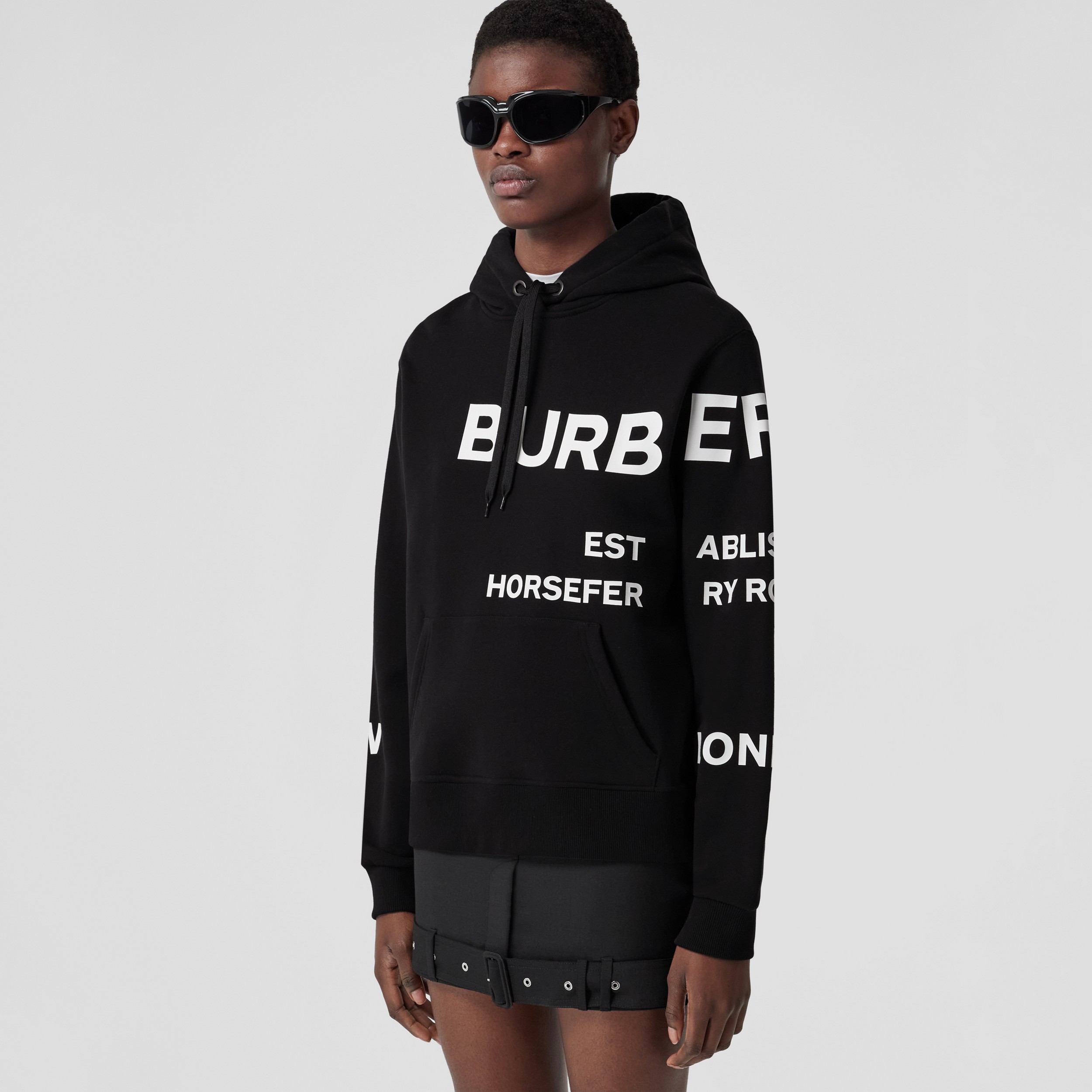 Horseferry Print Cotton Hoodie in Black - Women | Burberry® Official - 1