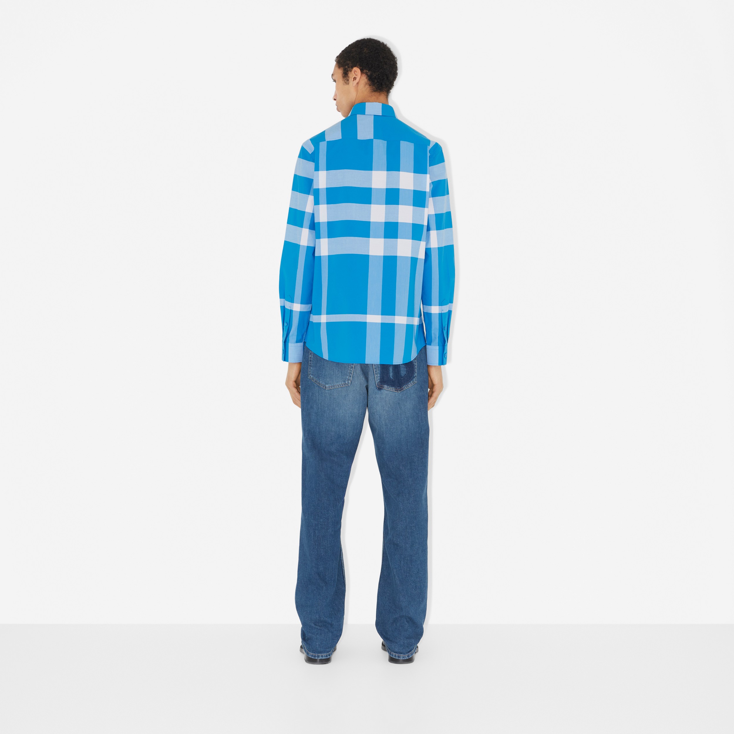 Camicia in popeline di cotone stretch con motivo tartan (Blu Intenso) - Uomo | Sito ufficiale Burberry® - 4