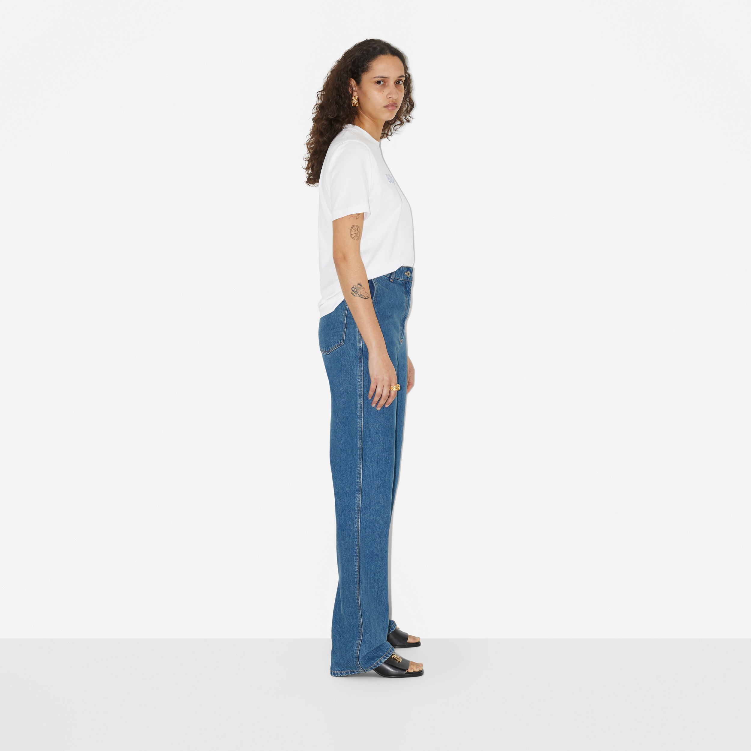 로고 프린트 코튼 티셔츠 (화이트/블루) - 여성 | Burberry® - 3