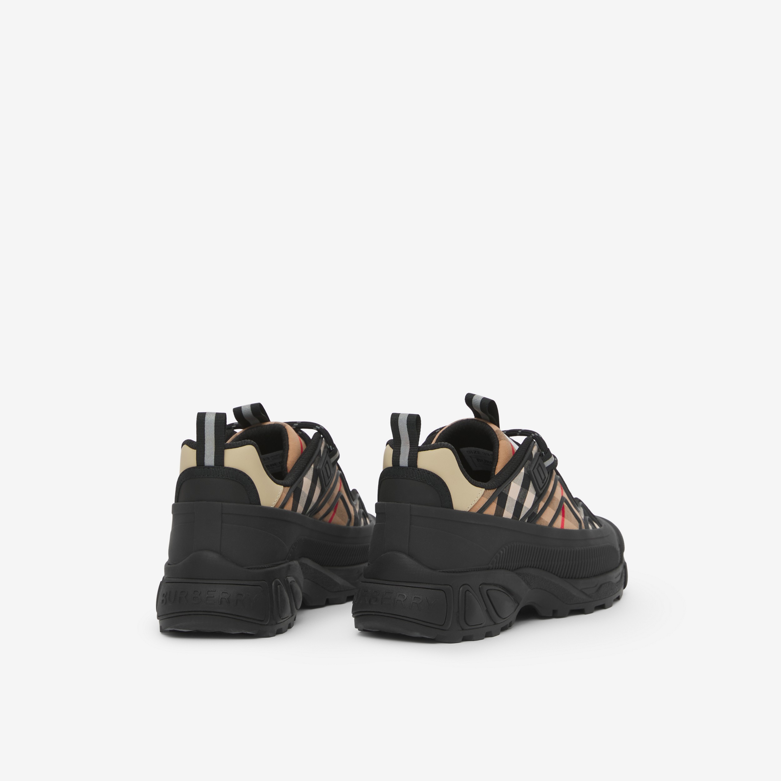 Vintage 格纹棉质拼皮革运动鞋 (黑色) | Burberry® 博柏利官网 - 3